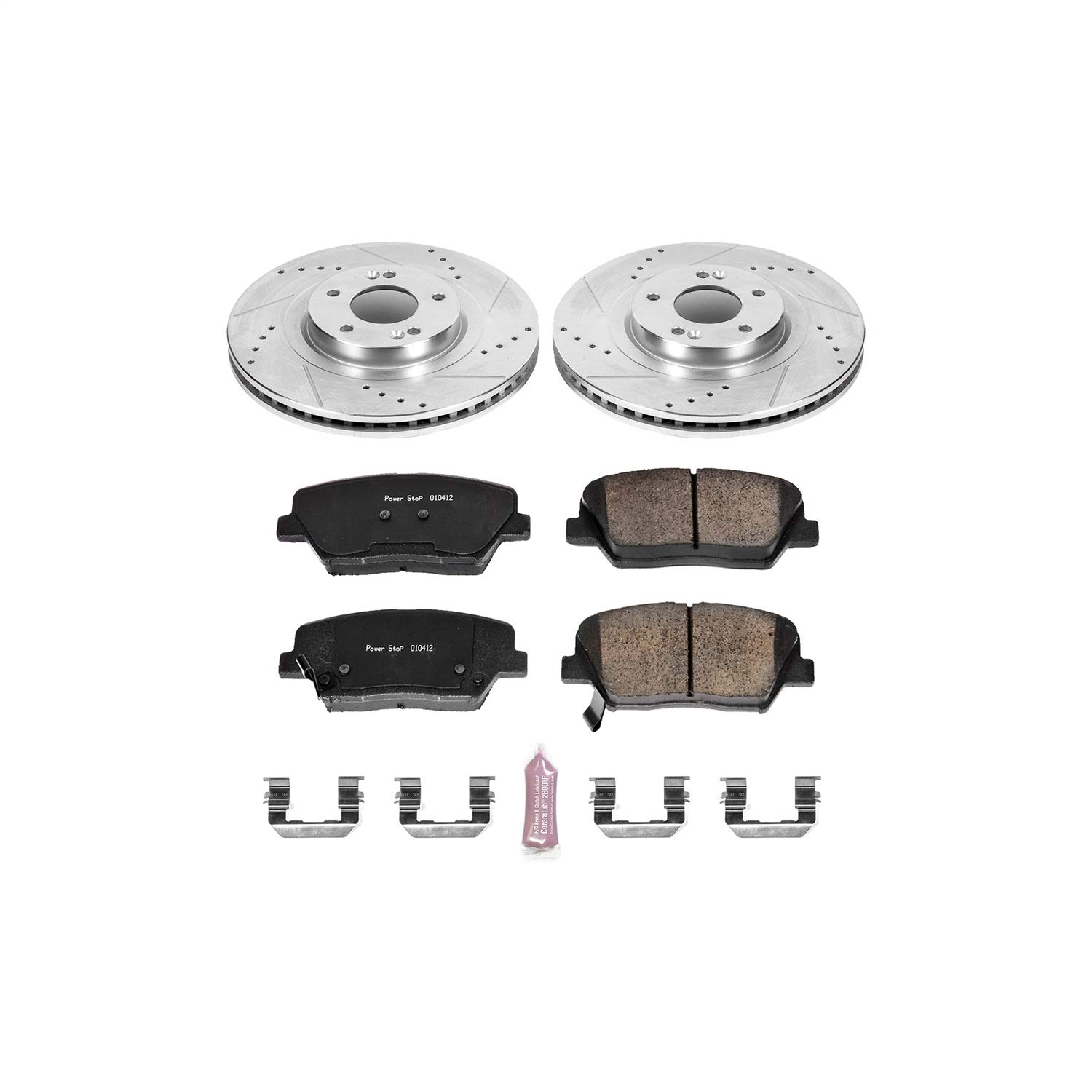 Power Stop K6779 Z23 Carbon Fiber Brake Pads & Drilled Slotted Rotors Kit - High Performance Front Brake System for Cars, Trucks & SUVs | Perfect for Racing, Towing & Daily Driving