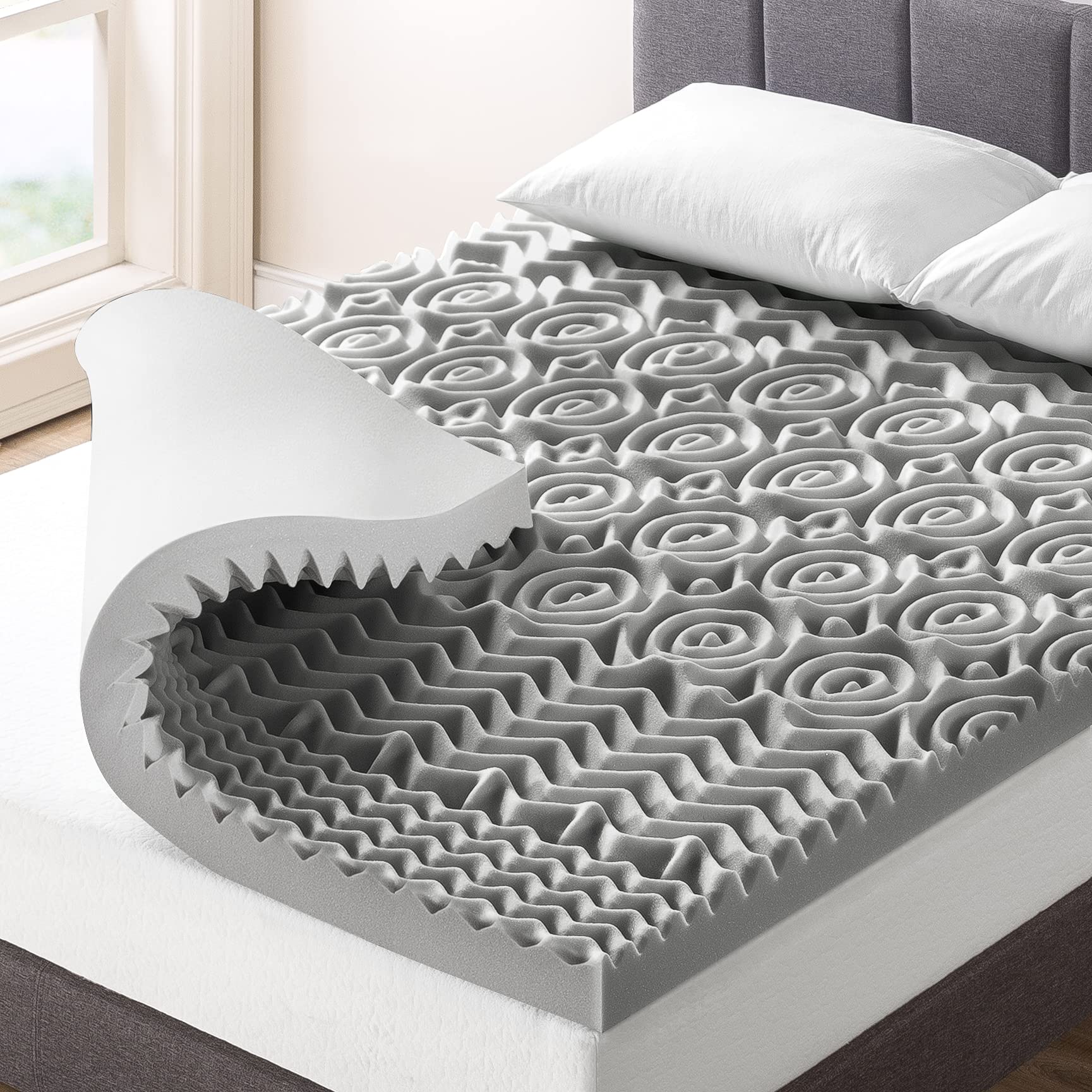 3 Inch 5-Zone Memory Foam Mattress Topper with Plant-Based Infusion - CertiPUR-US Certified Cooling Mattress Pad for Pressure Relief - Full Size Grey Bed Topper for Back Pain & Hot Sleepers - Perfect for Guest Beds, Dorm Rooms & Home Comfort Upgrade
