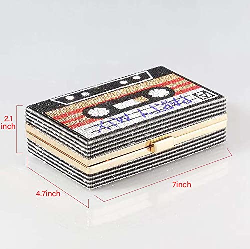 Vintage Retro Radio Shape Crossbody Bag for Women - Rhinestone Embellished Metal Clutch Purse - Perfect for Evening Parties, Concerts & 70s Theme Events