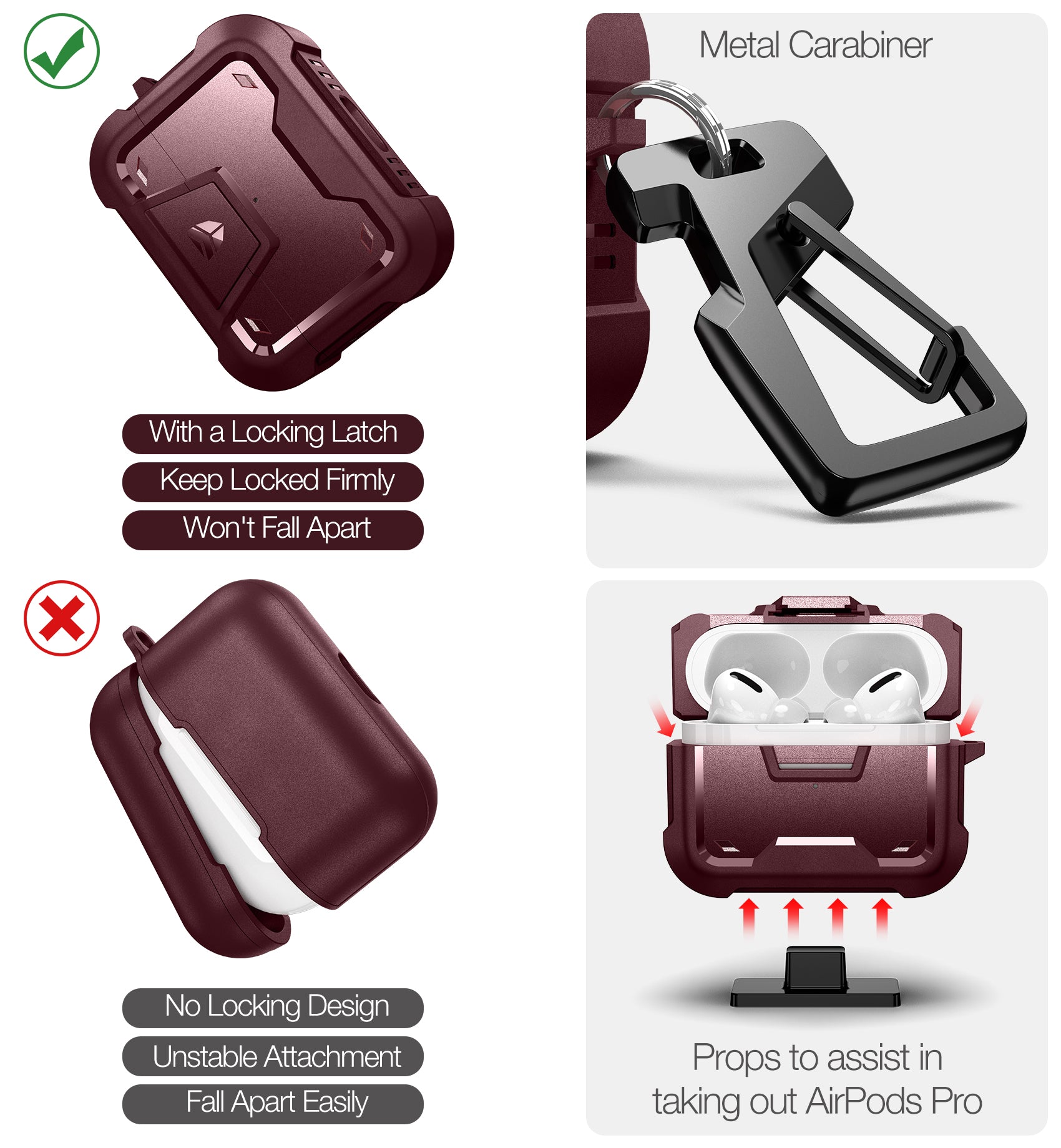 Dexnor Shockproof Rugged Earphone Case for AirPods Pro 2019 - Secure Lock & Carabiner Clip Full Body Bumper Cover - Perfect for Outdoor Sports, Travel, and Daily Protection