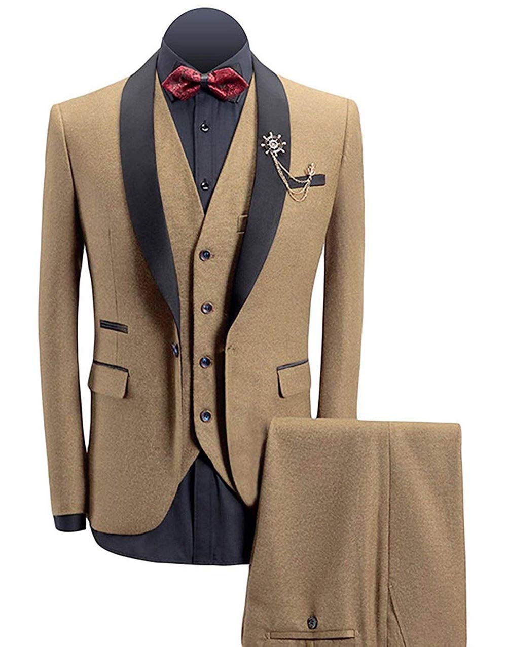 Men's Retro Tweed Suit - Formal Tuxedo with Shawl Lapel & Single Breasted Design (Blazer, Vest & Pants Set) - Perfect for Weddings, Business Meetings & Vintage Style Events