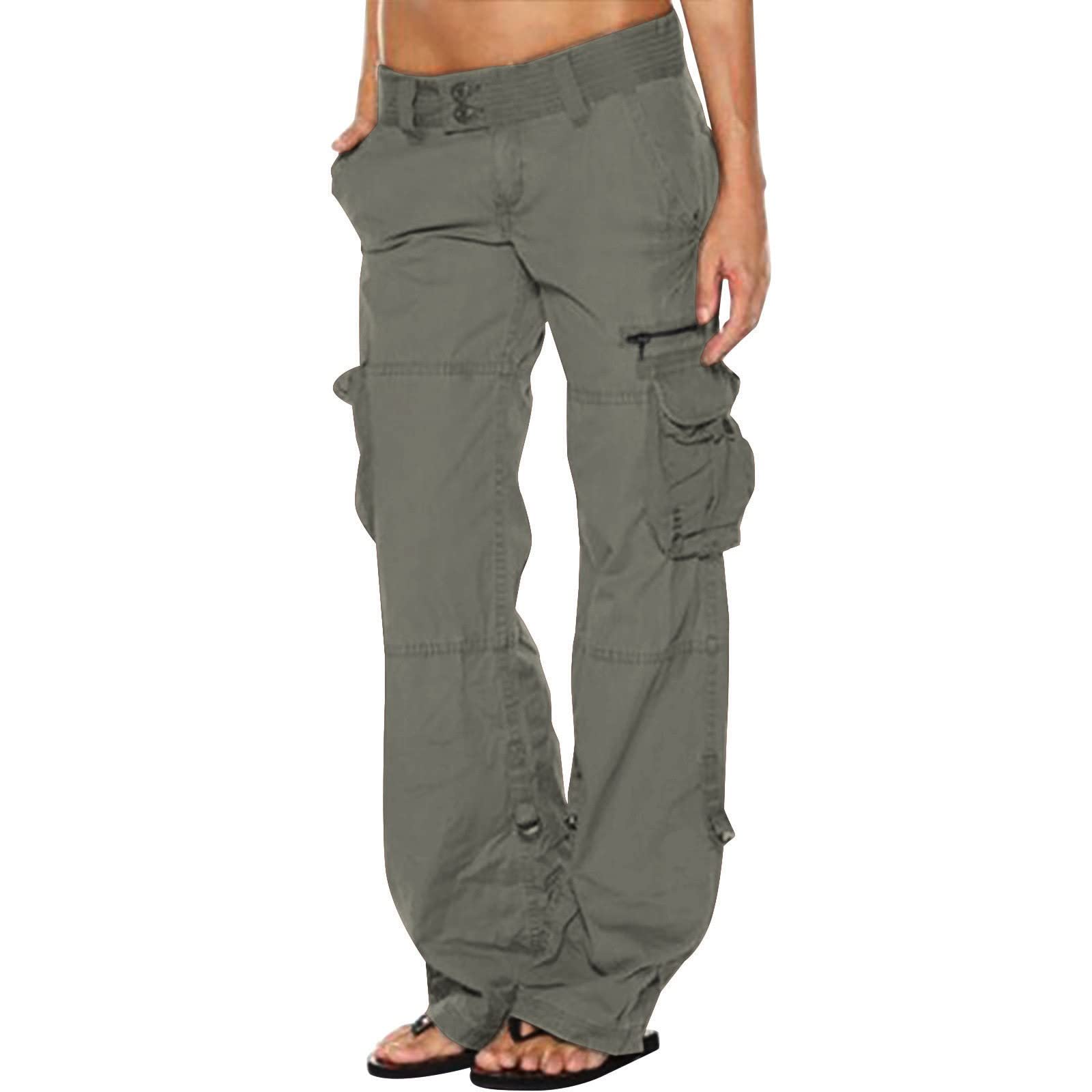 Uillui High Waist Stretch Cargo Pants for Women - Baggy Streetwear with Multiple Pockets, Relaxed Fit Straight Wide Leg Y2K Pants - Perfect for Casual Outfits, Street Fashion, and Everyday Wear