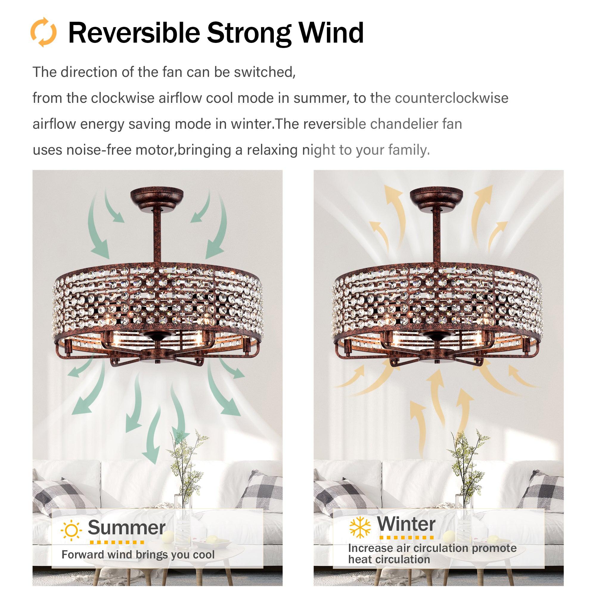26.8 Inch Crystal Chandelier Ceiling Fan with Remote Control - 3 ABS Blades & 4 Light Fixtures (Bulbs Not Included) - Perfect for Living Room, Bedroom, and Dining Room Lighting