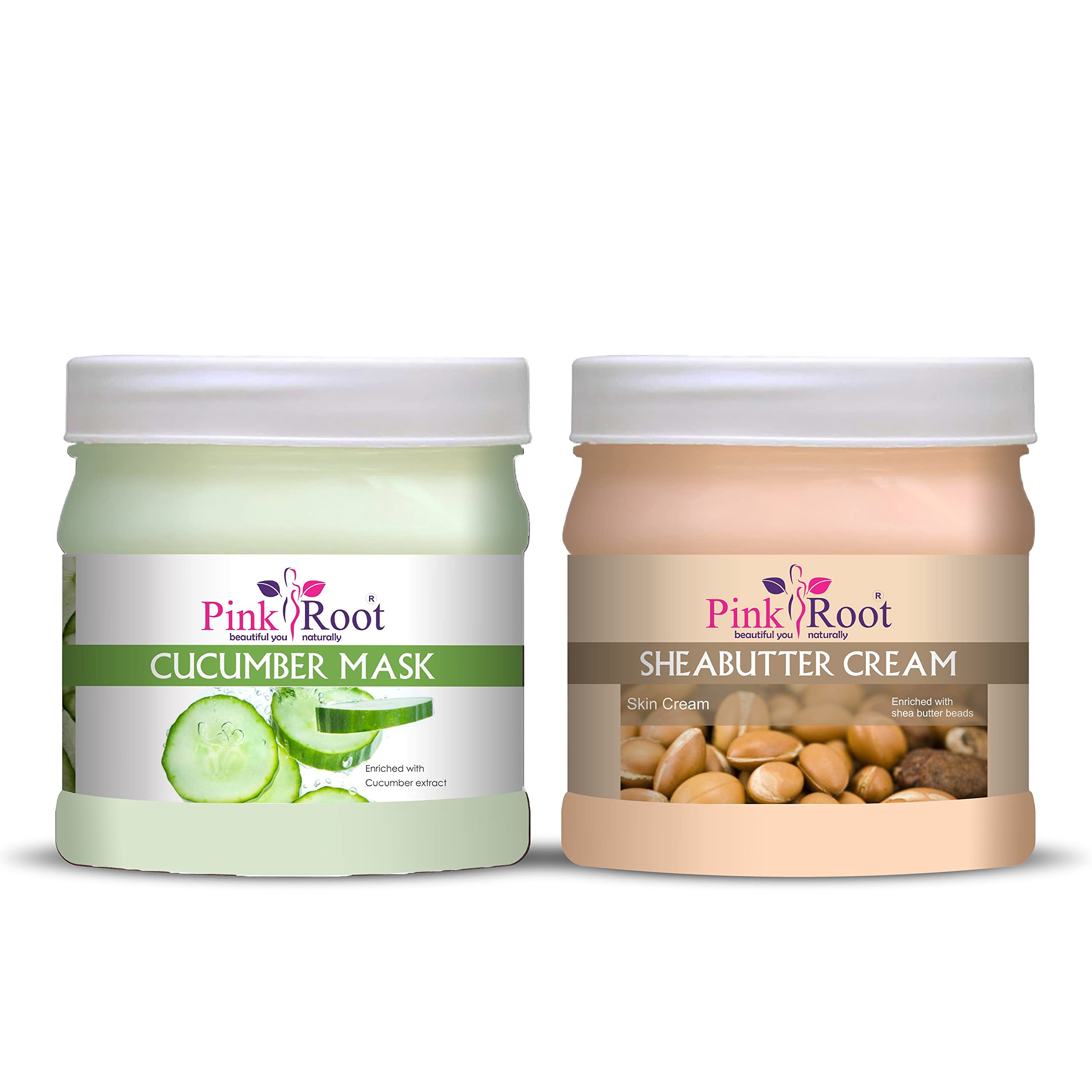Pink Root Cucumber Face Mask 500g with Shea Butter Cream 500g - Hydrating & Brightening Skincare Set for Dry & Dull Skin | At-Home Spa Treatment & Night Care Routine