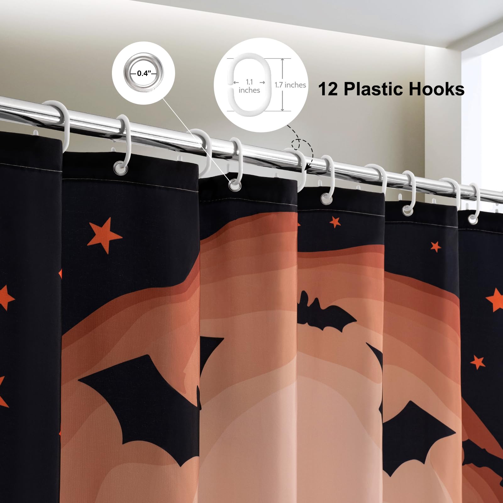 Halloween Pumpkin Shower Curtain Set - 72x72 Inch Skeleton & Skull Jack-O-Lantern Design - Waterproof Bathroom Decor for Bathtub or Shower - Perfect for Halloween Party, Spooky Bathroom Makeover & Seasonal Home Decoration