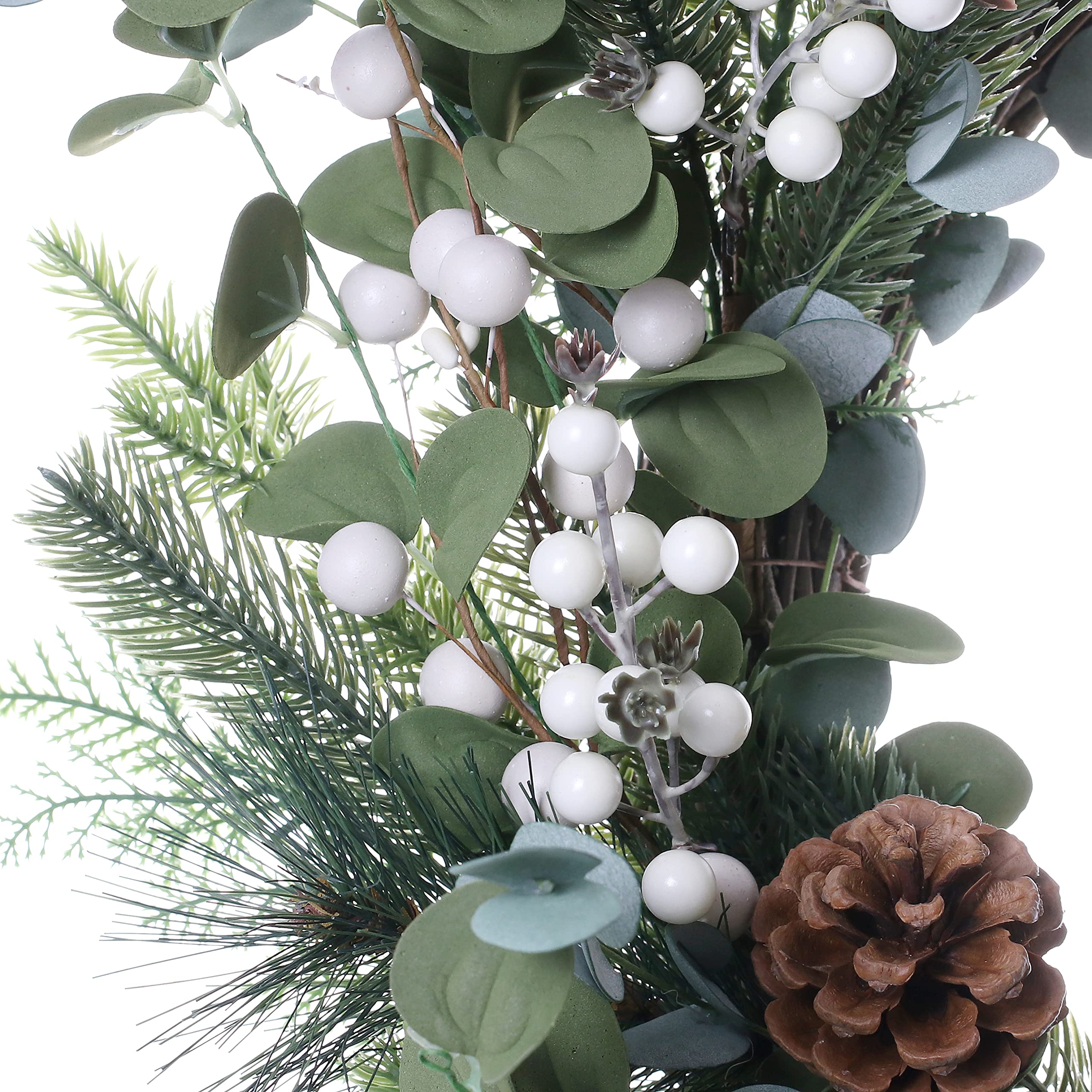 J'FLORU 20 Inch Artificial Christmas Wreath - White Winter Wreath with Berries, Pine Cones & Pine Needles for Front Door Decor - Perfect for Xmas, Holiday, Winter Home Decoration & Seasonal Door Hanging