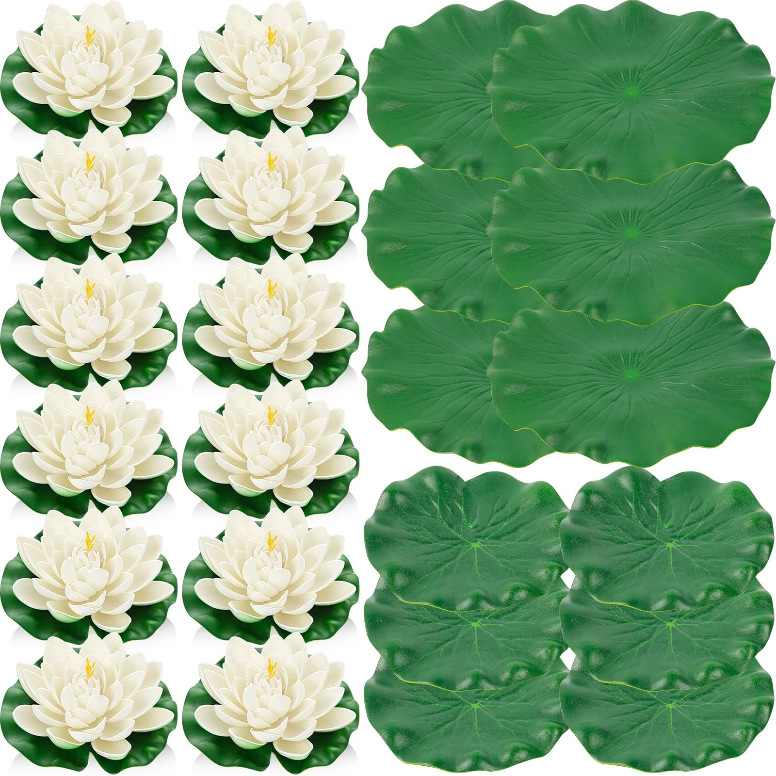 24PCS Floating Flowers for Pool - Ivory White Artificial Foam Lily Pads, Pond Decorations for Home Garden, Wedding, Party, Baby Shower & Photo Backdrop