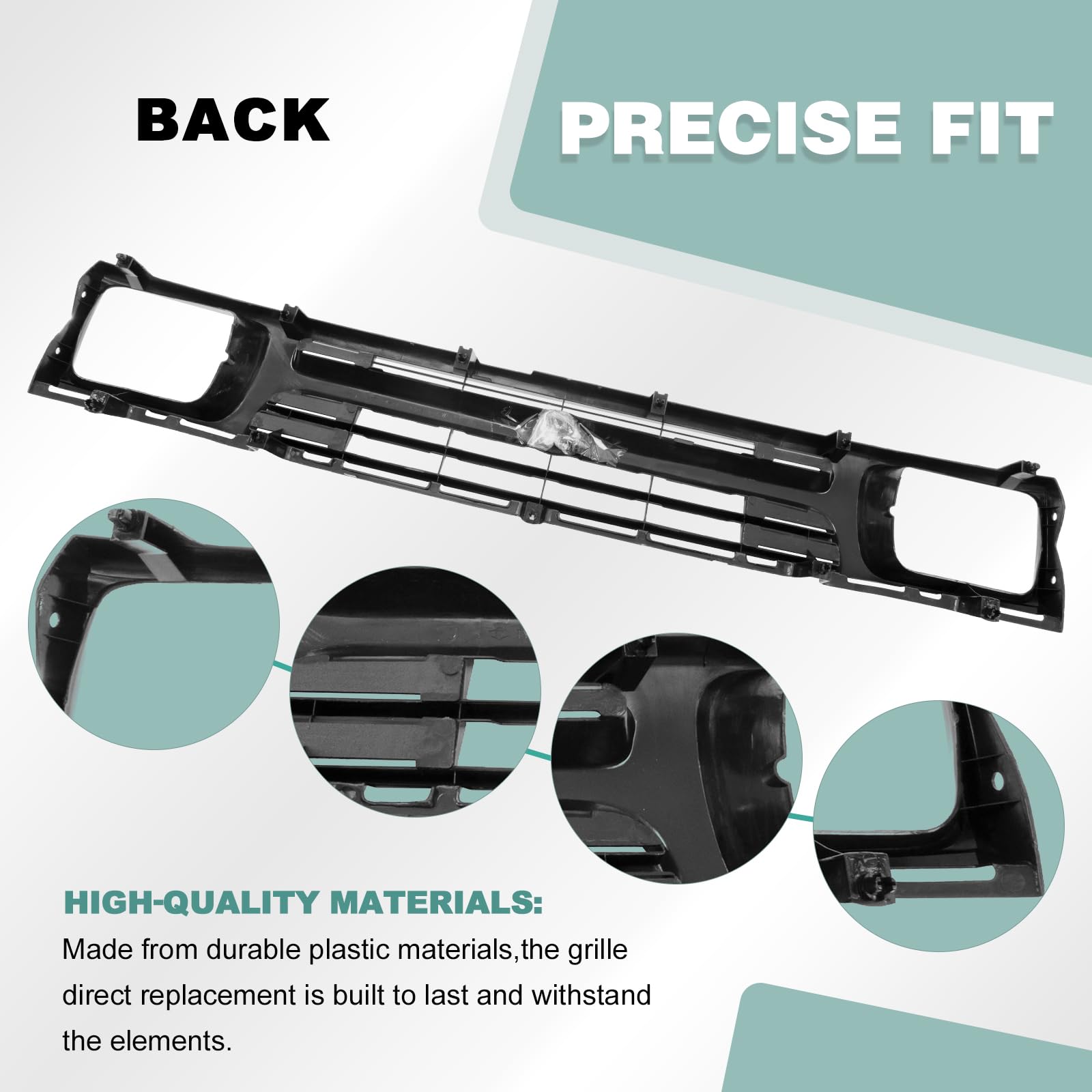 Black Front Grille Grill for 1992-1995 Toyota Pickup Truck RWD - Durable Replacement Car Parts - Perfect for Off-Roading & Truck Customization