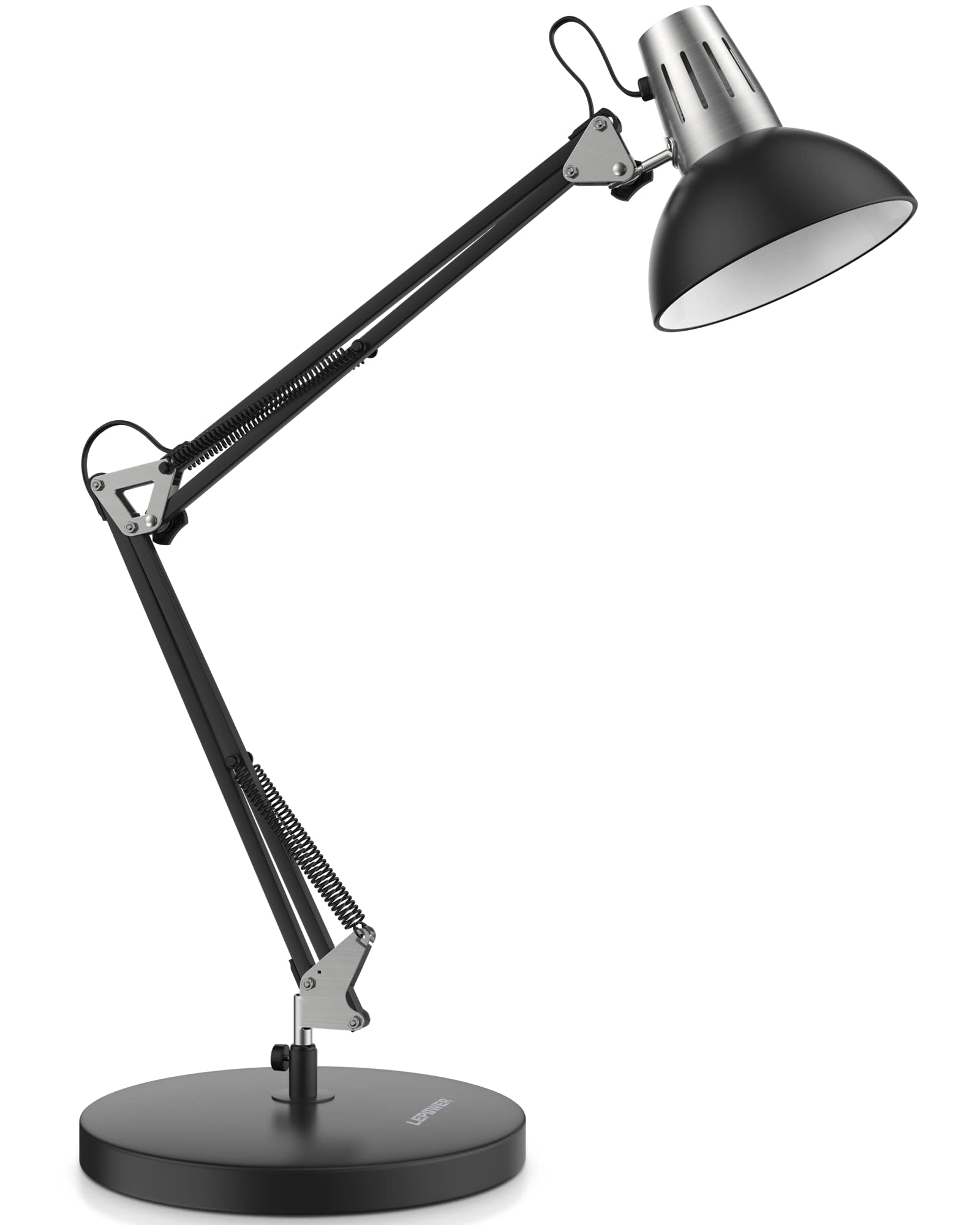 LEPOWER Adjustable Metal Desk Lamp with Clamp - Swing Arm Architect Table Lamp with On/Off Switch - Eye-Caring Reading Light for Bedroom, Study & Office (Black) | Perfect for Late-Night Studying, Home Office Work & Cozy Bedside Reading