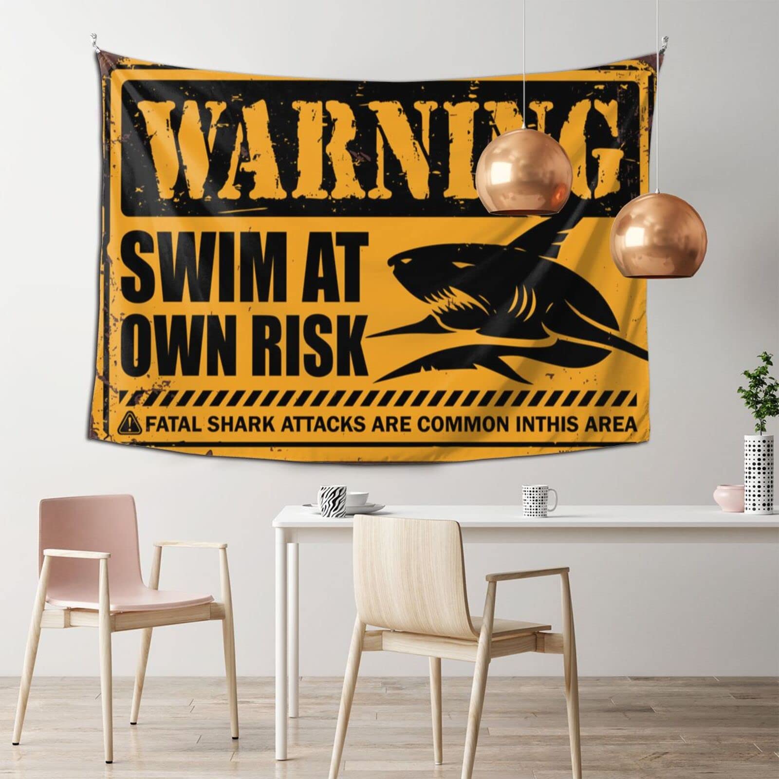 Shark Warning Swim at Own Risk Wall Tapestry - 75x100cm Ocean Theme Bedroom Decor for Teens & Dorm Rooms - Perfect for Beach House, Underwater Nursery or Shark Lover's Room