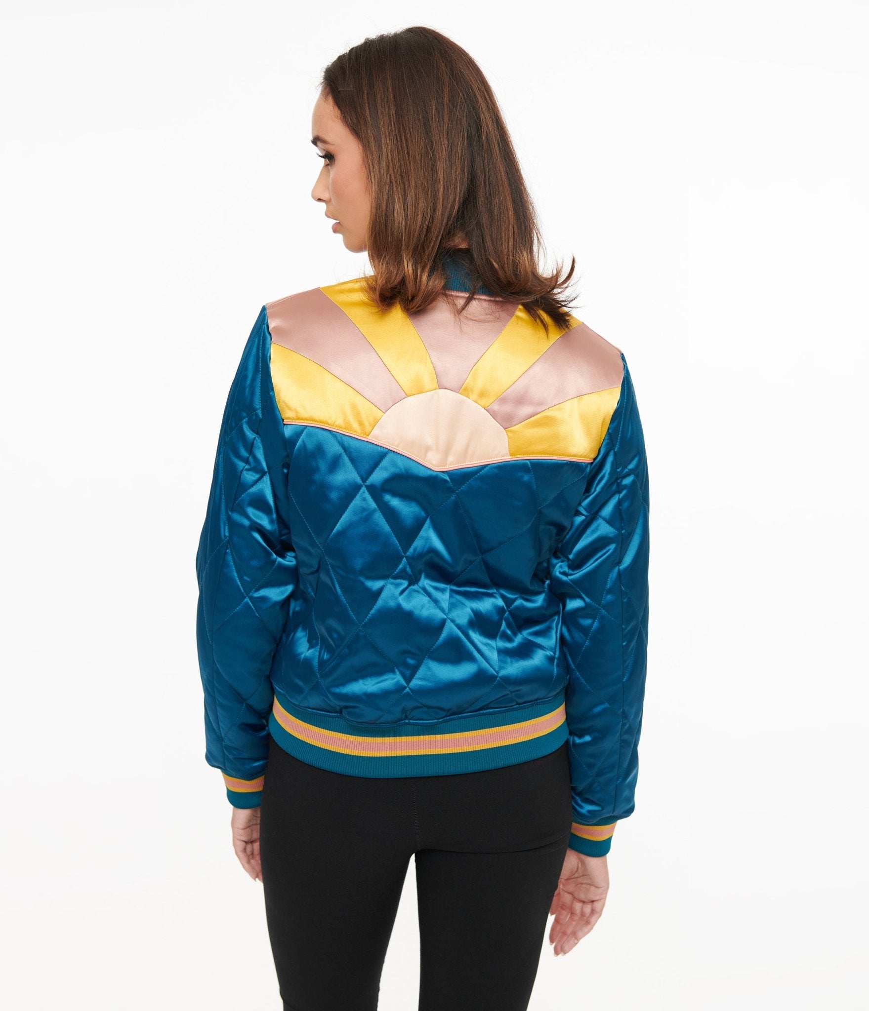 Vintage 1970s Teal Peacock Rising Sun Embroidered Bomber Jacket - Classic Rock Style Retro Chainstitch Coat for Men & Women | Perfect for Concerts, Festivals & Retro Fashion Outfits