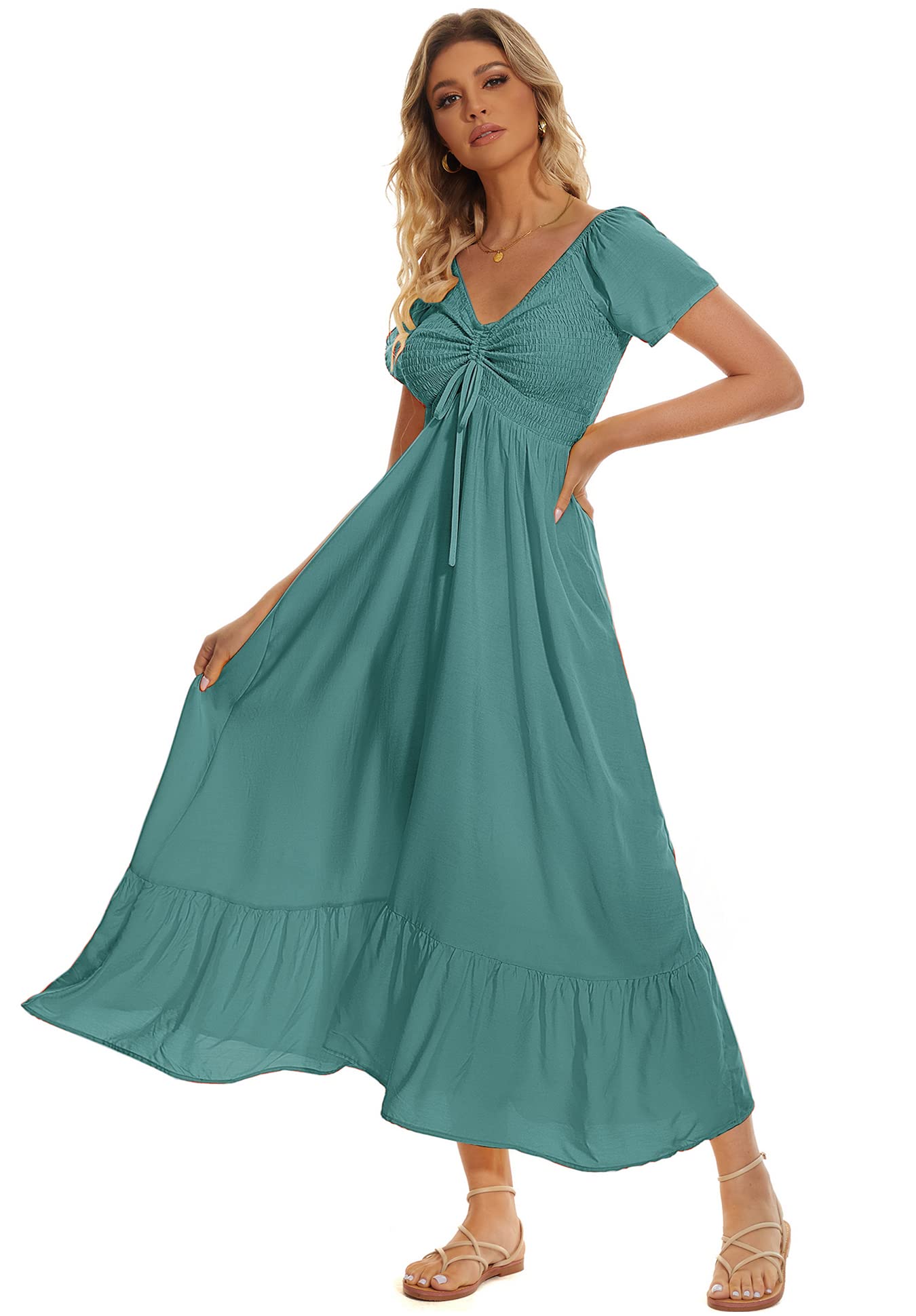 Women's Floral Maxi Dress - Short Sleeve Boho Beach Dress for Summer | Casual Flowy Long Dress for Party, Vacation & Outdoor Events
