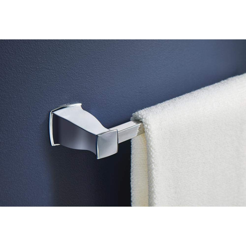 Moen Hensley 24-Inch Chrome Towel Bar with Press and Mark - Bathroom Accessory for Modern Homes & Spa-Like Showers