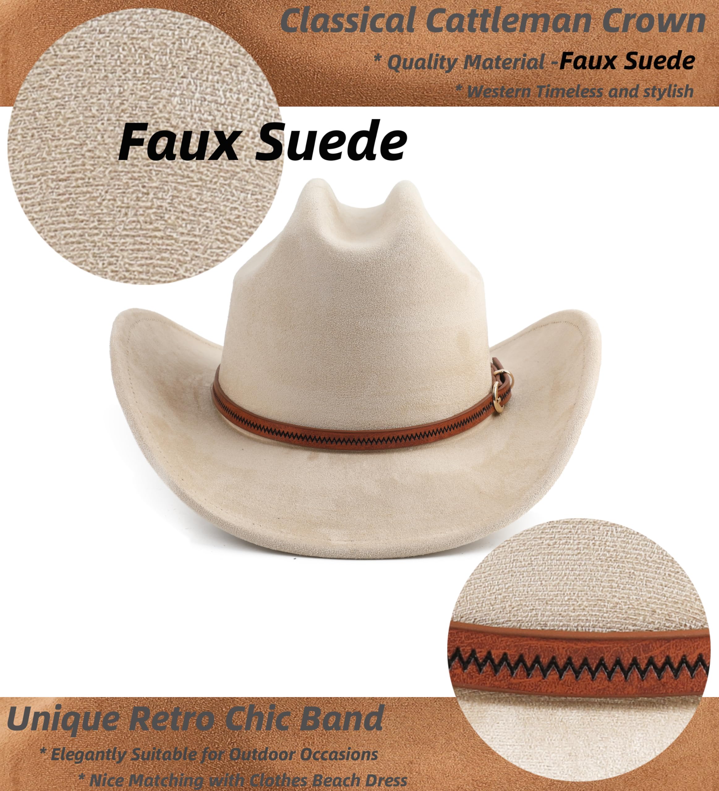Stylish Western Cowboy Hat for Women & Men - Wide Brim Sun Protection - Perfect for Rodeo, Country Music Festivals & Outdoor Adventures