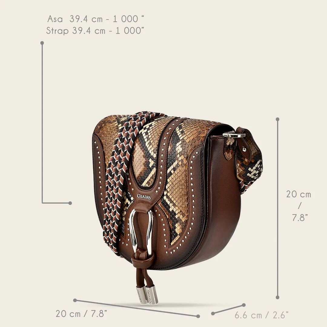 BOD97PH Women's Fashion Python Handbag in Cuadra Brown - Stylish Crossbody Purse for Work, Party & Evening Events
