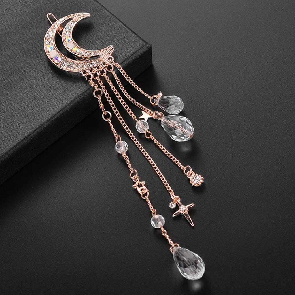 WPYYI Fashion Star Moon Crystal Hair Clips for Women & Girls - Trendy Long Tassel Hair Accessories, Hairpins, Jewelry Gift (Color B) - Perfect for Parties, Weddings, Prom & Everyday Wear