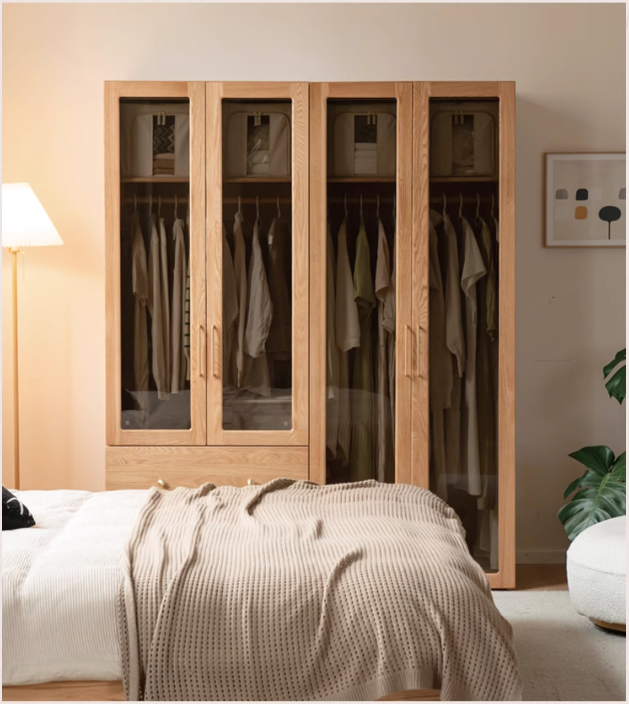 Solid Oak Wood Modern Wardrobe - Customizable Closet Organizer for Bedroom, Walk-in Closet & Home Storage