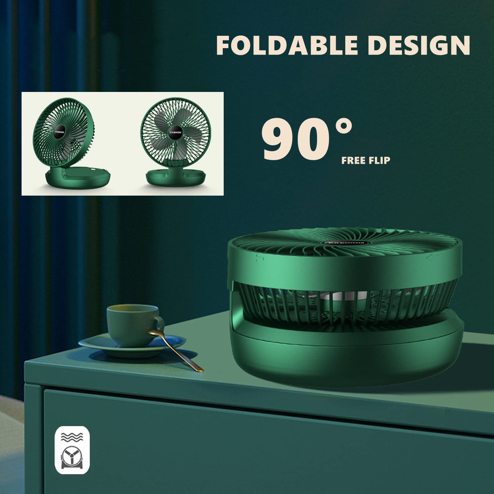 Chchmu 8 Inch USB Desk Fan - Foldable Mini Desktop Fan with 3 Speed Settings, Strong Airflow & Adjustable Head | Quiet Portable Cooling Fan for Home, Office, Bedroom | Perfect for Work Desks, Nightstands & Dorm Rooms (Green)