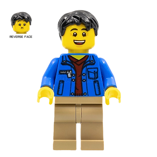 LEGO Minifigure Man with Black Hair, Blue Jacket & Dark Red Shirt - Collectible Building Toy for Kids & Adults - Perfect for City Themed Displays & LEGO Collections