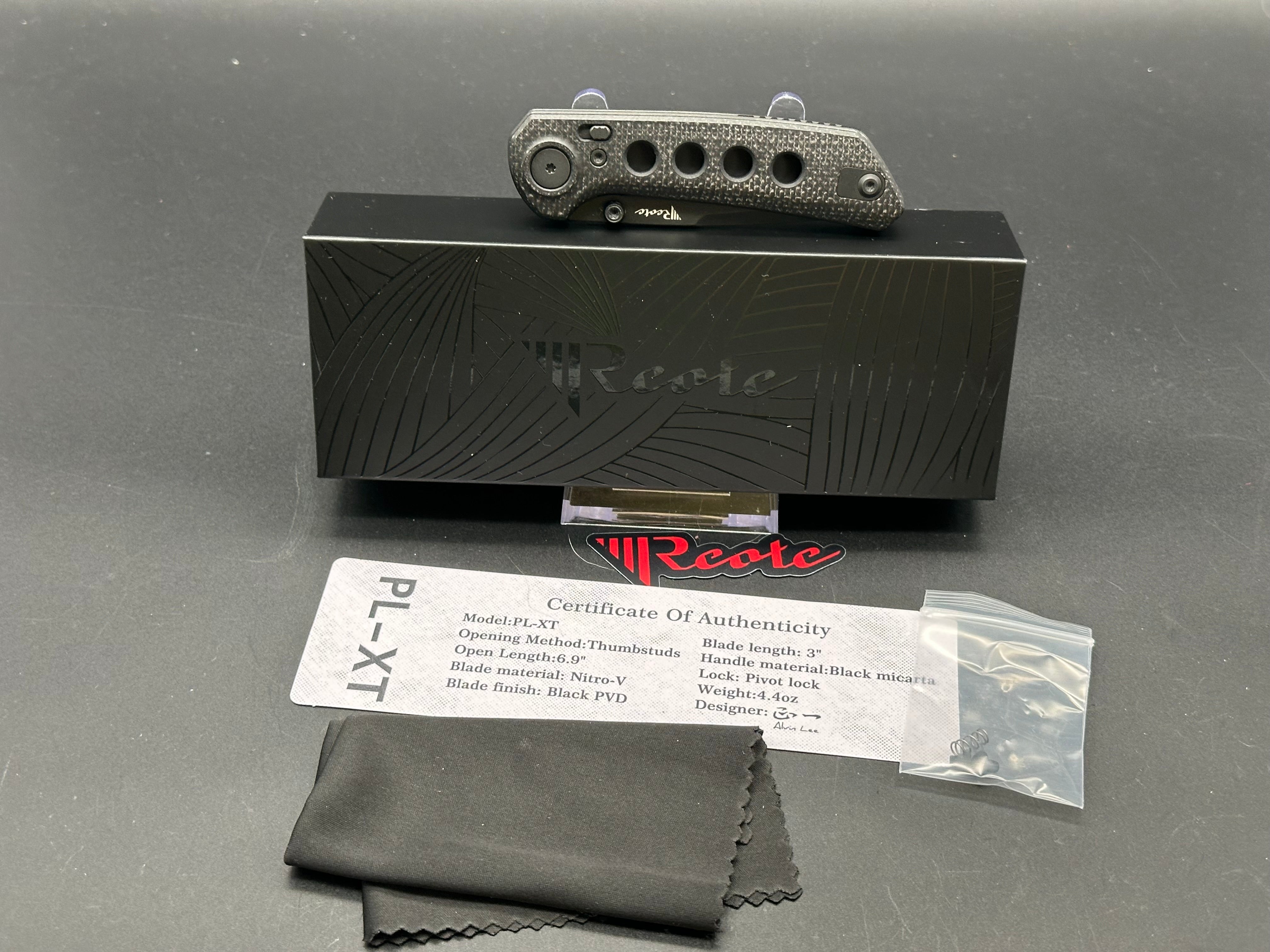 Reate PL XT Drop Point Folding Knife - Black Micarta/G10 Handle, Pocket Knife for Outdoor Camping, Hiking & EDC