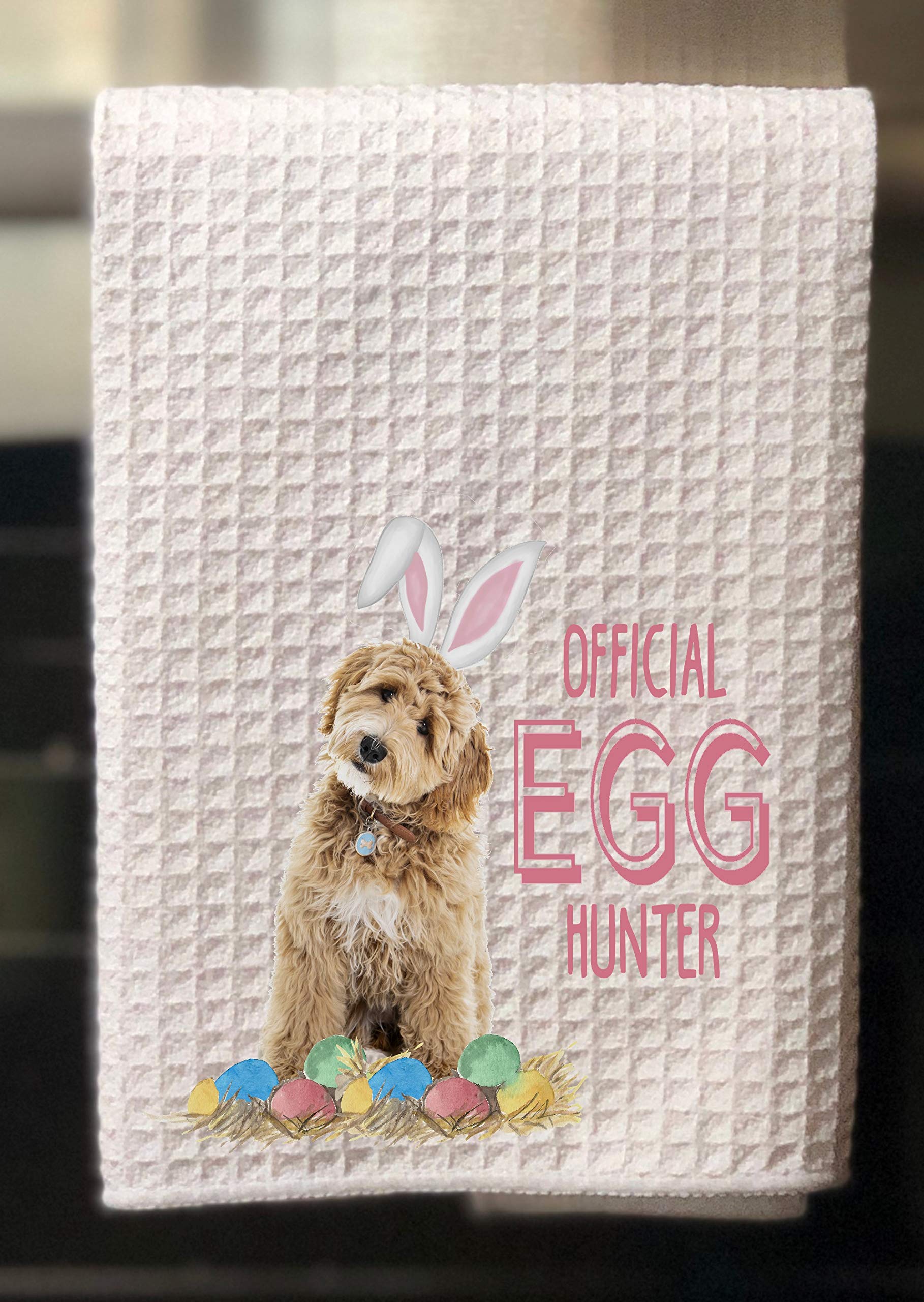 Goldendoodle Easter Egg Hunter Kitchen Towel - 15x25 Inch Waffle Weave Dish Towel for Holiday Decor, Spring Cleaning & Farmhouse Kitchen Decor