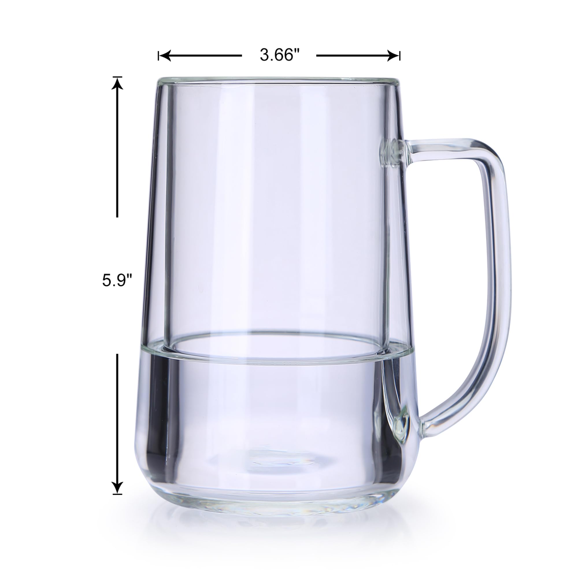 Convend Double Wall Clear Borosilicate Glass Beer Mugs - 16 Oz Freezer Safe Cups with Handle for Beer, Milk, Juice - Set of 2 - Perfect for Chilling Drinks, Parties, and Home Bars