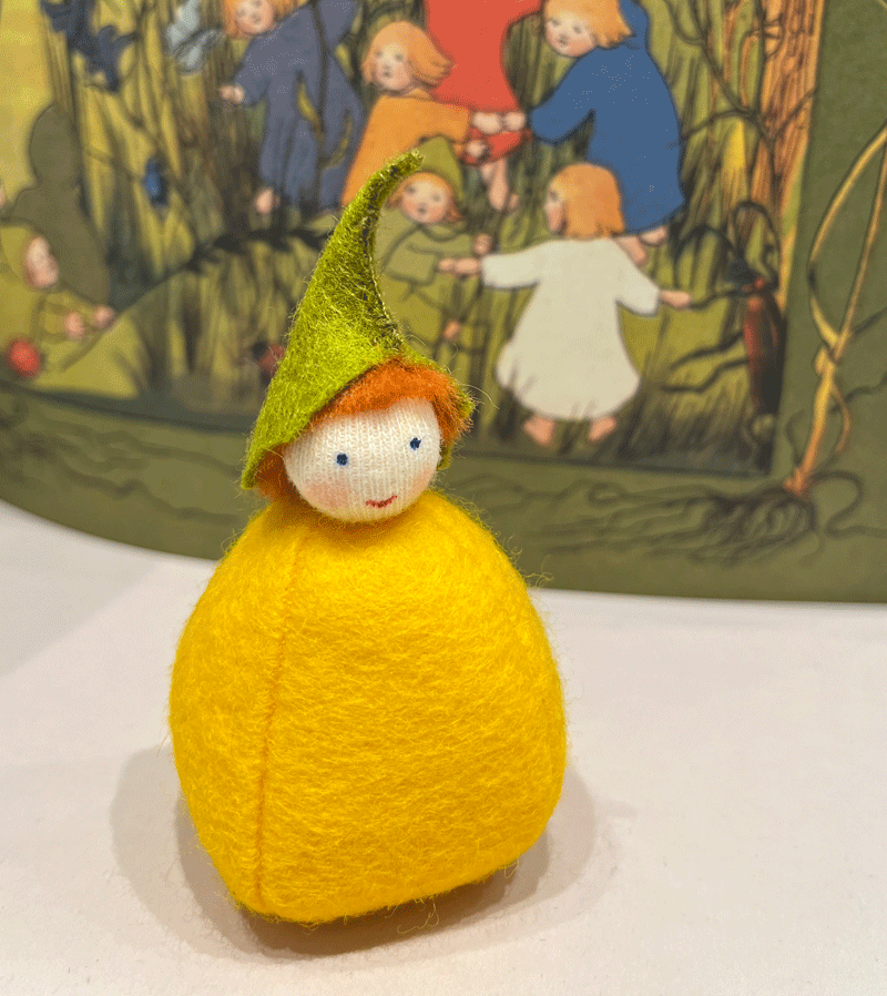 Handmade Light Skin Yellow Pumpkin Waldorf Felt Doll - Natural Fiber Eco-Friendly Toy for Baby Shower, Nursery Decor & Waldorf Education (Perfect for Autumn, Halloween & Thanksgiving Gifts)