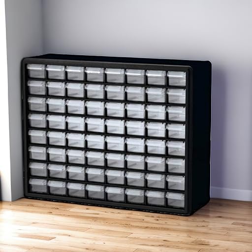 Akro-Mils 64 & 44 Drawer Plastic Storage Cabinet Organizer - Heavy Duty Stackable Parts Bin for Hardware, Crafts & Office Supplies - Perfect for Workshop, Garage & Home Organization