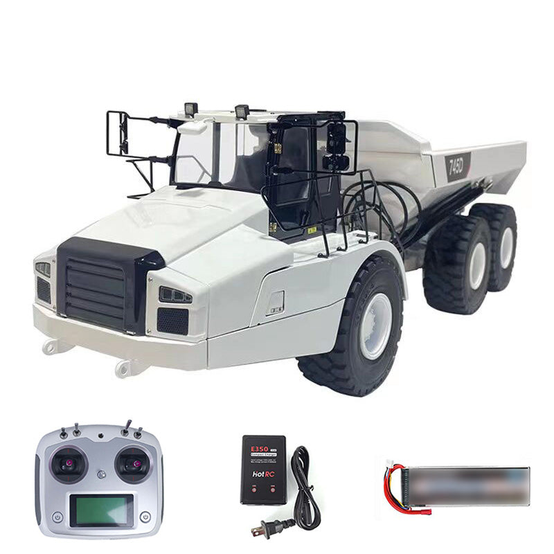 1/14 Scale Ready-To-Run DIM 745D Metal Hydraulic RC Articulated Dump Truck - 6×6 All-Wheel Drive with Light & Sound Effects, Detailed Cab Interior - Perfect for Construction Site Play, RC Hobby Collection, and Outdoor Adventure Activities