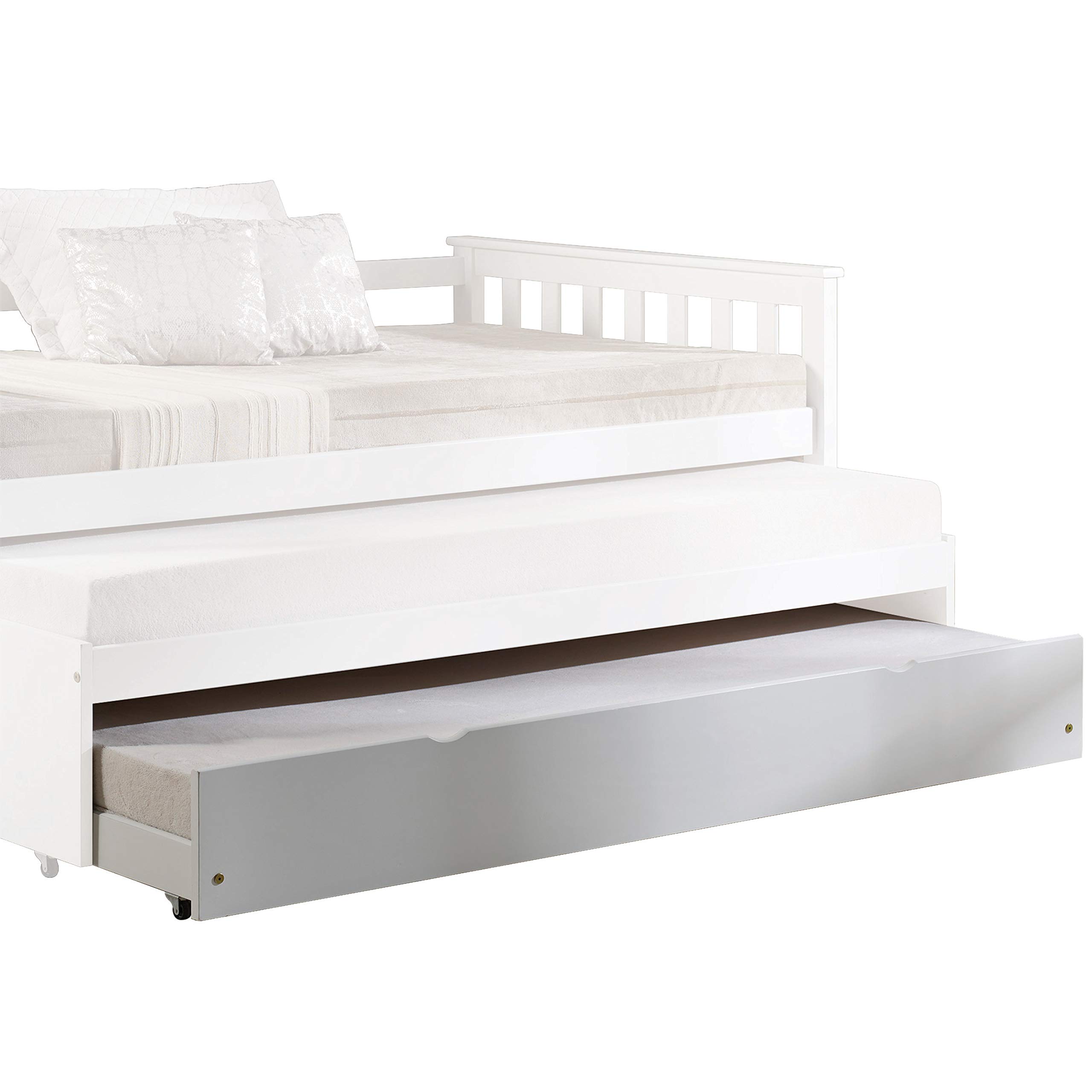 Benjara Mission Style Wooden Twin Size Daybed with Trundle and Caster Wheels in White - Perfect for Guest Rooms, Kids' Bedrooms & Small Spaces