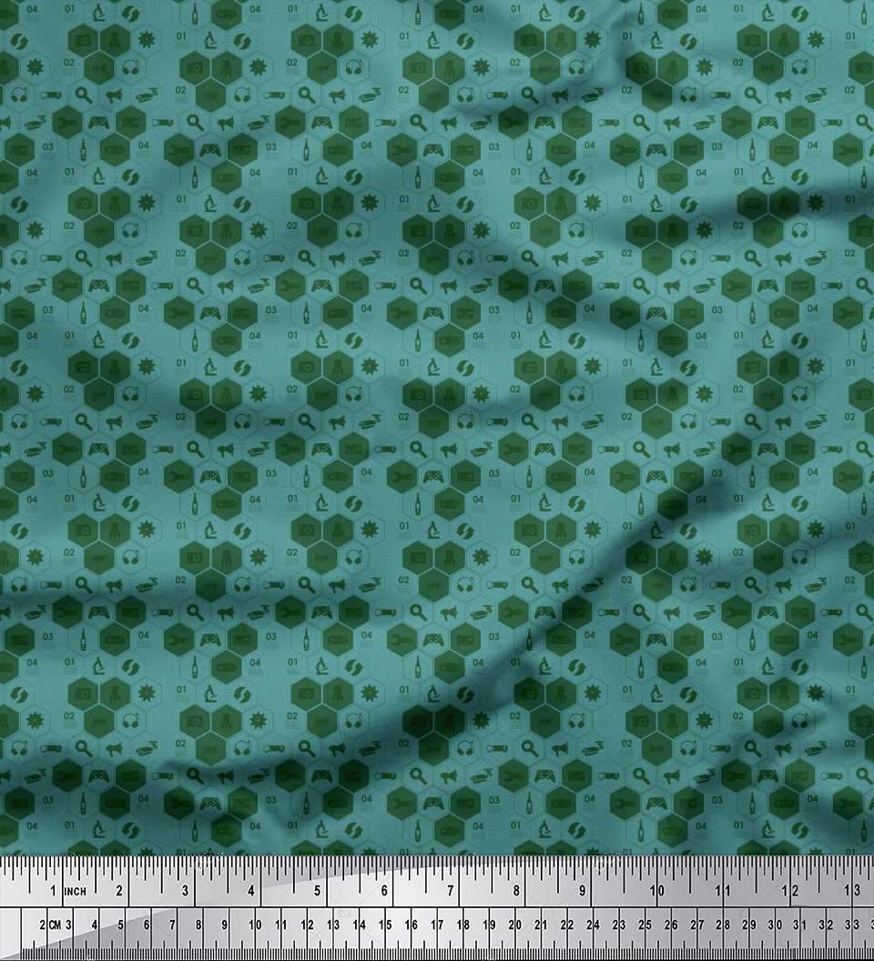 Soimoi Polyester Georgette Fabric - Blue Printed with Camera, Headphones & Megaphone Design - 42 Inch Wide - Sold by The Yard - Perfect for DIY Fashion, Home Decor & Craft Projects