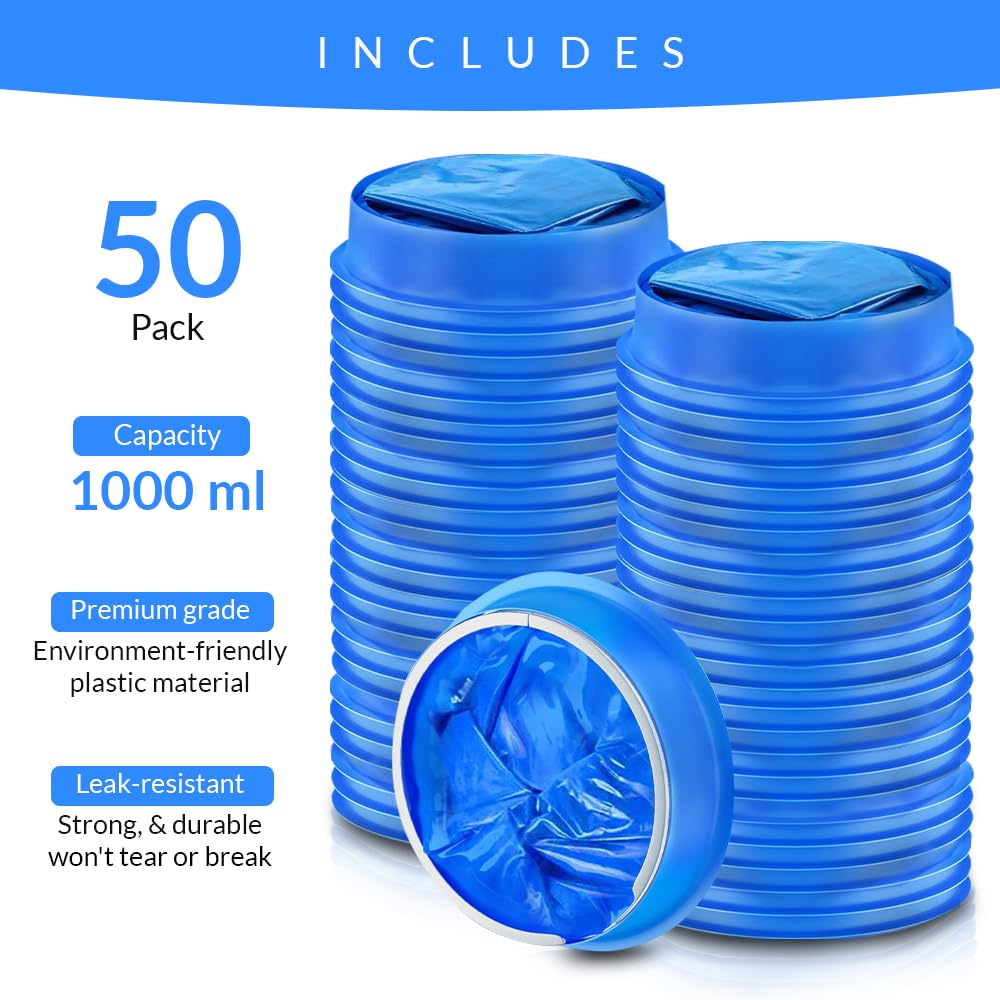 50 Disposable Vomit Bags - 1000ml Capacity Each - Travel & Motion Sickness Relief for Airplane, Car & Boat | Morning Sickness & Nausea Solution | Hospital & Emergency Use