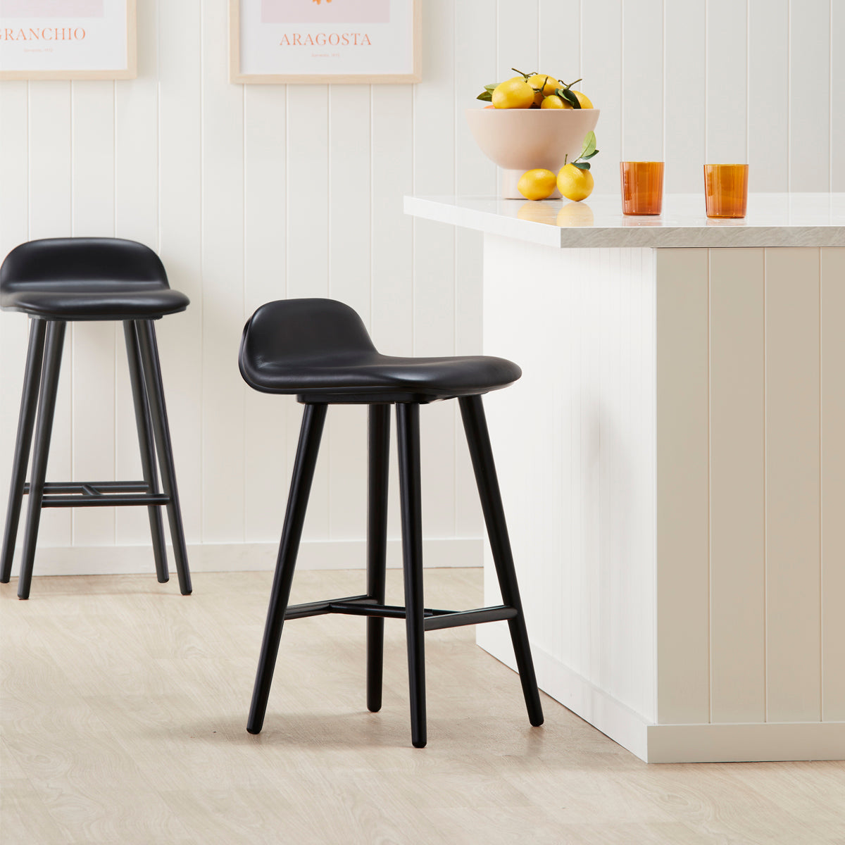 Premium Black Leather Bar Stool - Adjustable Height Modern Counter Stool for Kitchen Island, Home Bar & Dining Room - Comfortable PU Leather Seat with Metal Base