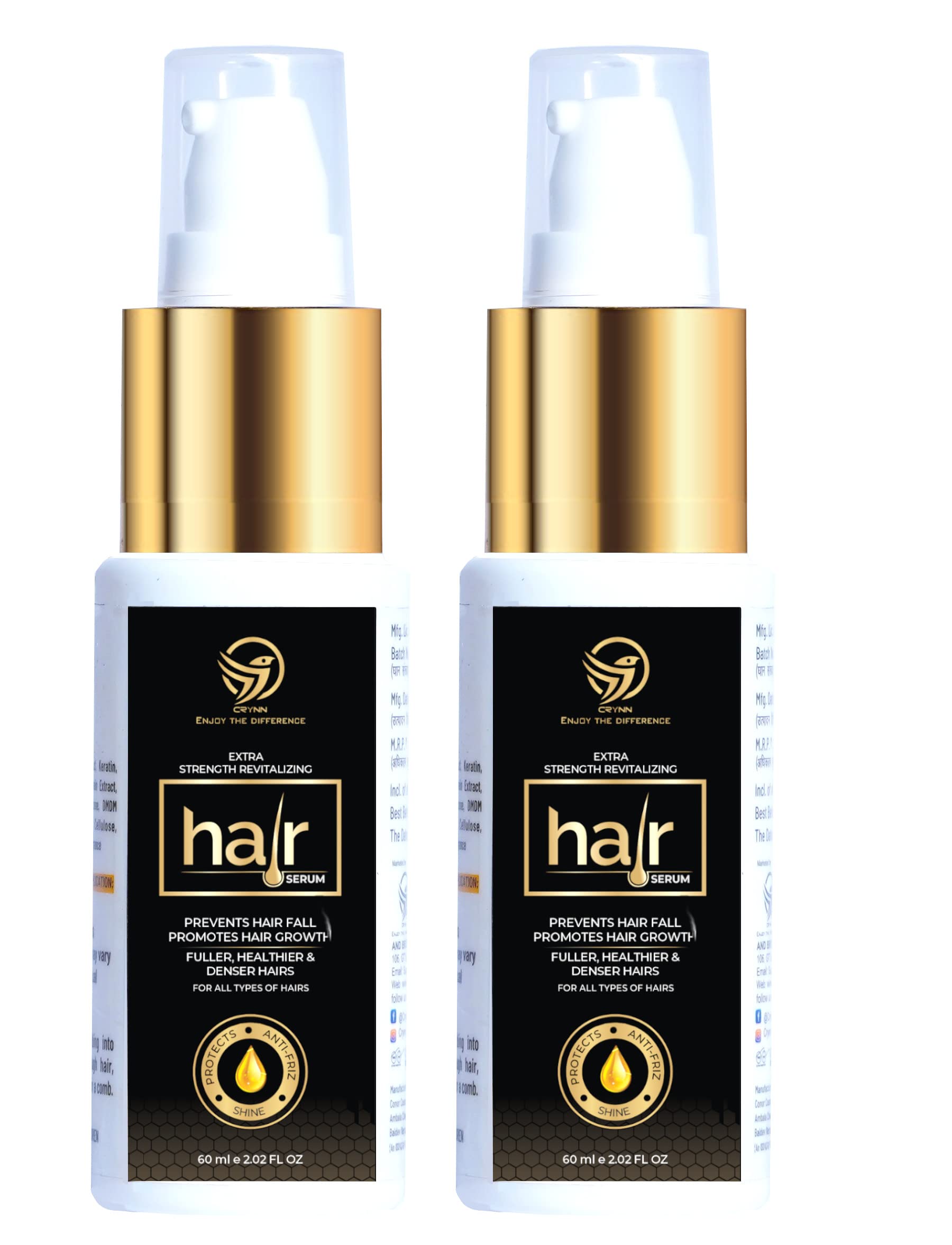 CRYNN Extra Strength Hair Growth Serum - Anti Hair Loss Treatment with Natural Ingredients for Thicker, Fuller Hair - 60ml (2 Pack) | For Men & Women, Daily Use at Home or Salon