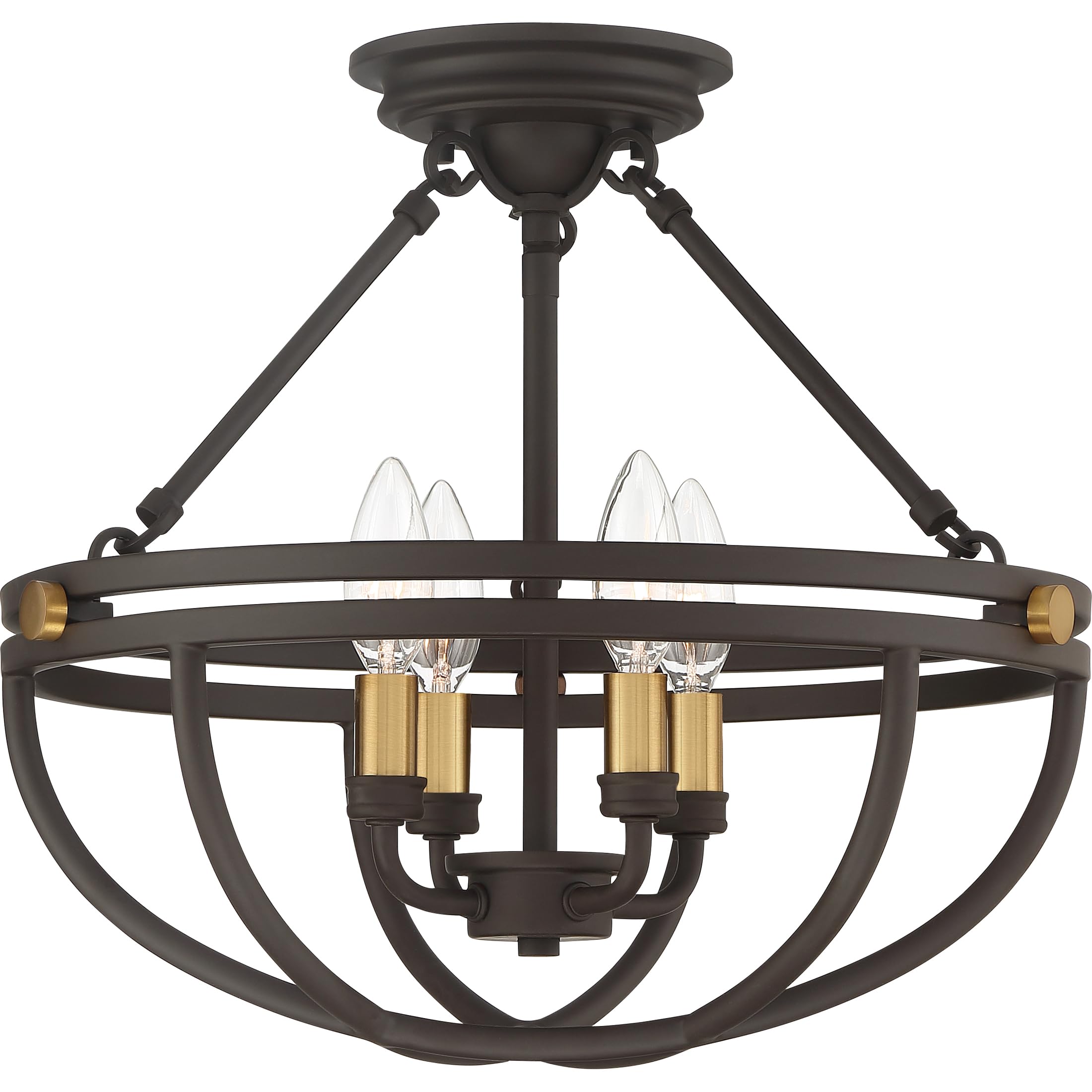 Quoizel Sergeant 4-Light Semi Flush Mount Ceiling Light Fixture - Western Bronze Finish, Resin Construction Modern Chandelier - Sloped Ceiling Compatible Pendant Lighting for Living Room, Bedroom & Dining Room