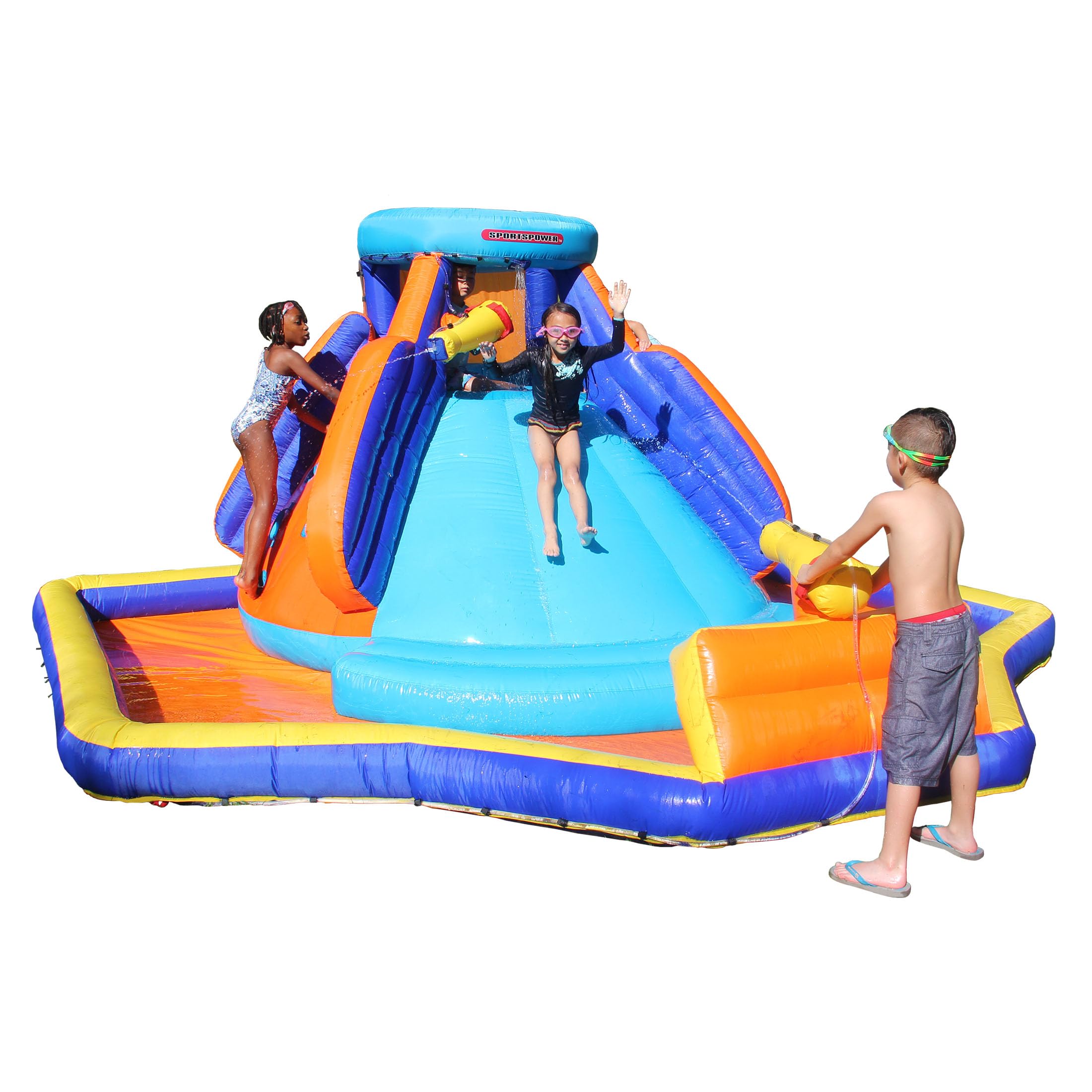 **Sportspower Battle Ridge Inflatable Water Slide with Water Cannons & Climbing Wall - Kids Outdoor Summer Water Play for Backyard, Parties, and Parks**