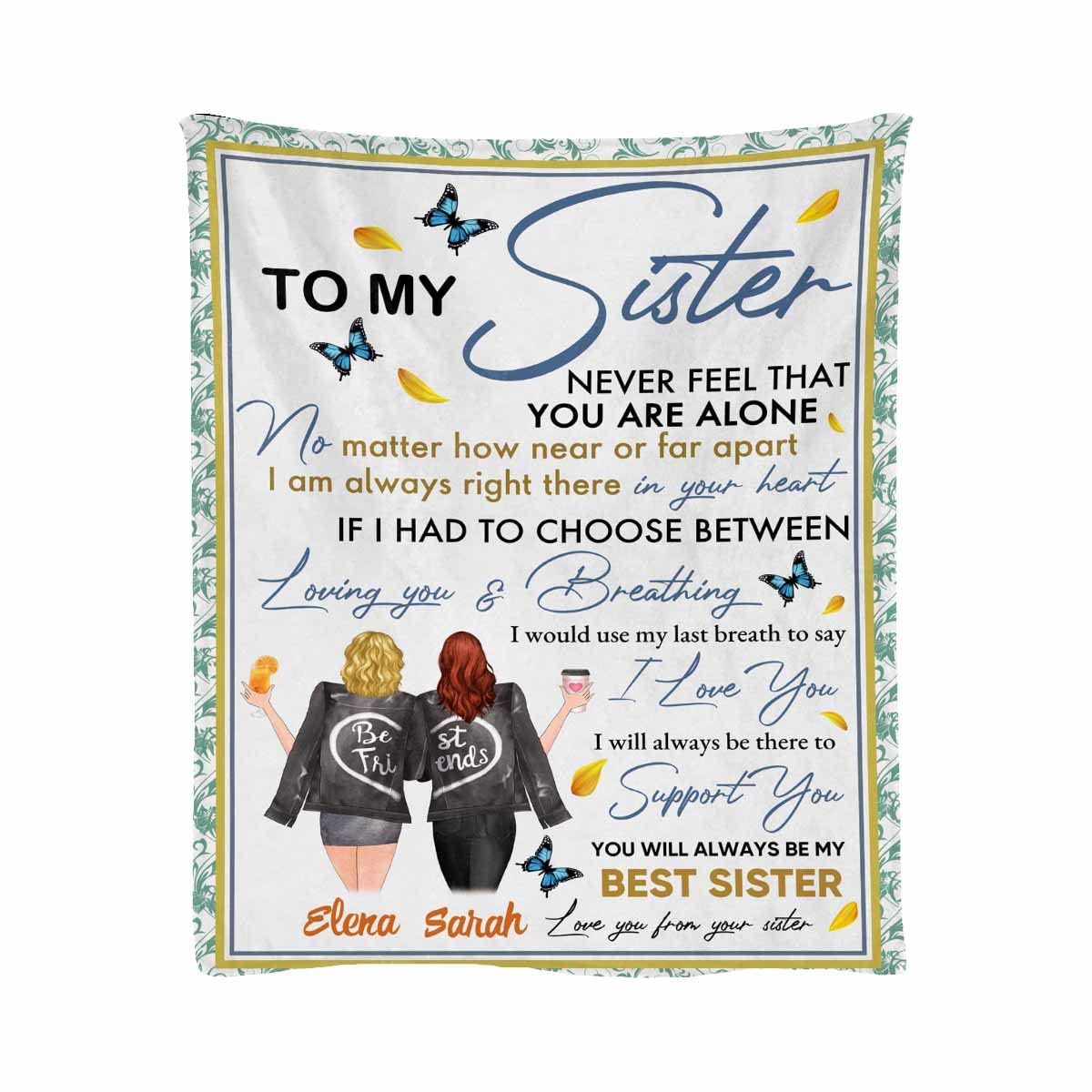 Personalized Sister Blanket - Custom Love Message Fleece Throw - 40