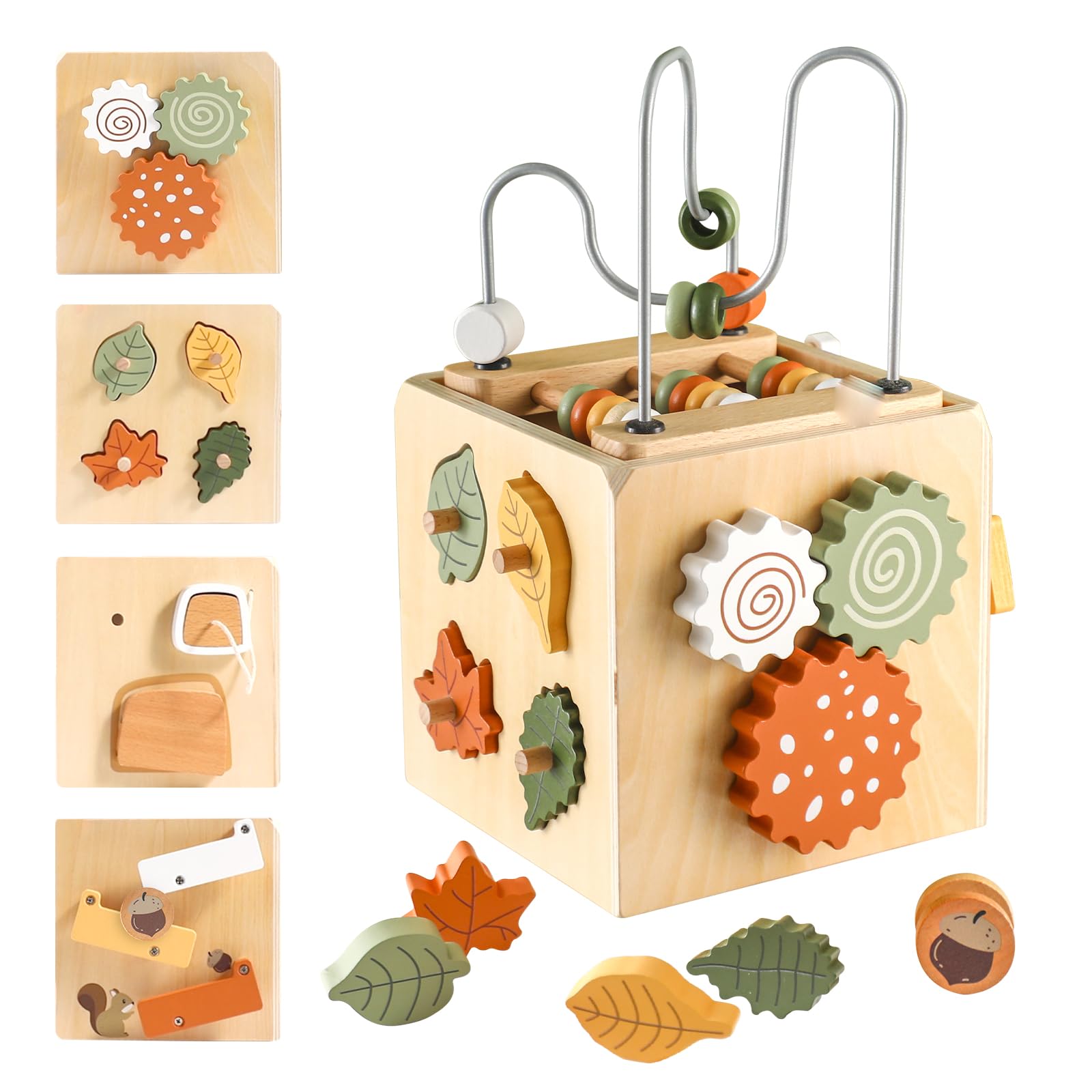 6-in-1 Wooden Montessori Busy Cube Activity Center - Sensory Bead Maze & Shape Sorter Learning Toy for 1 Year Old Toddlers - Perfect First Birthday Gift for Boys & Girls | Educational Play for Home, Daycare & Travel