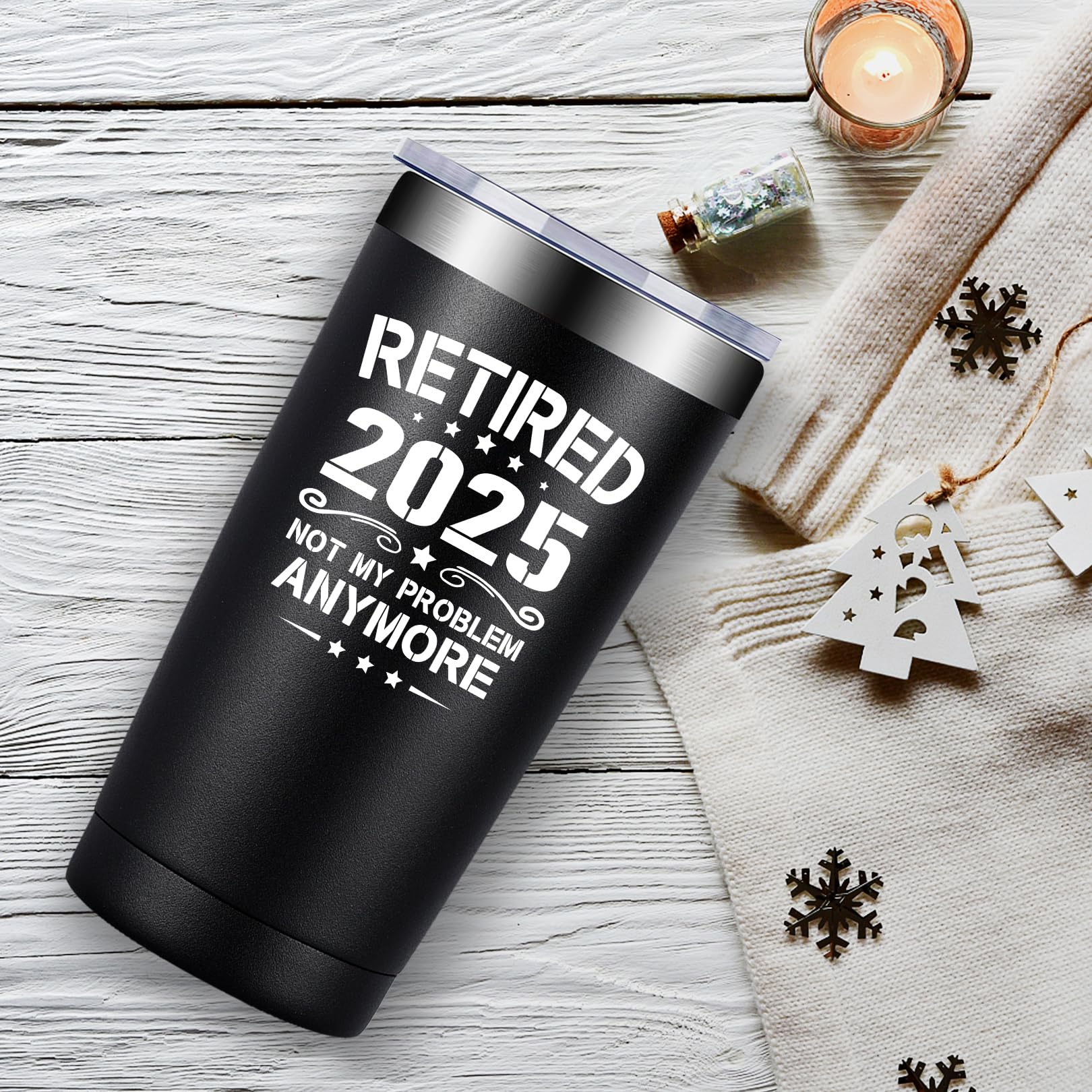 2025 Funny Retirement Gifts for Men - 20oz Insulated Tumbler with 'Not My Problem Anymore' Design - Perfect for Dad, Coworkers, Teachers & Doctors - Great for Office, Home & Travel Use