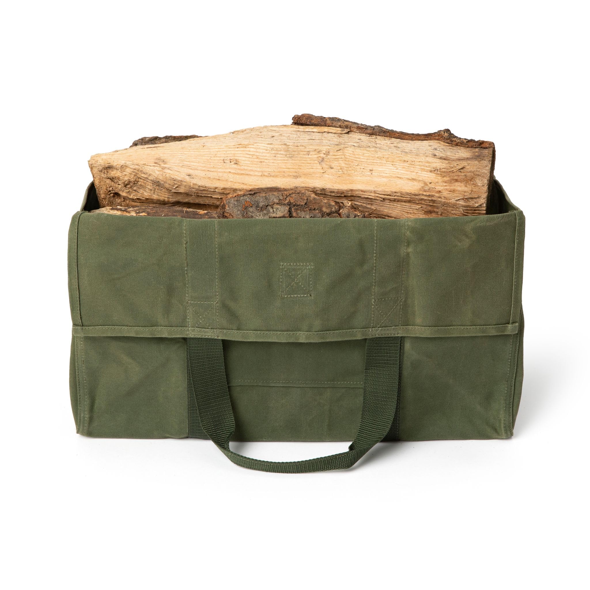 MAYHEM & MERCY Waxed Canvas Tote Bag - Durable Firewood Carrier for Camping & Fireplace - Hunter Green Wood Log Storage Bag - Perfect for Outdoor Adventures, Fireplace Use & Home Decor