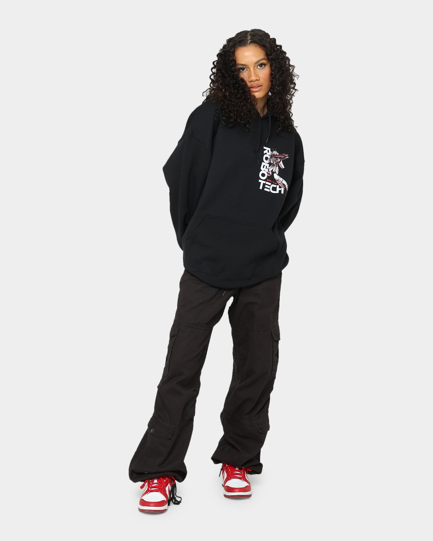 American Thrift X Robotech VF1J Black Hoodie - Stylish Anime-Inspired Pullover for Cosplay, Casual Wear & Fan Conventions