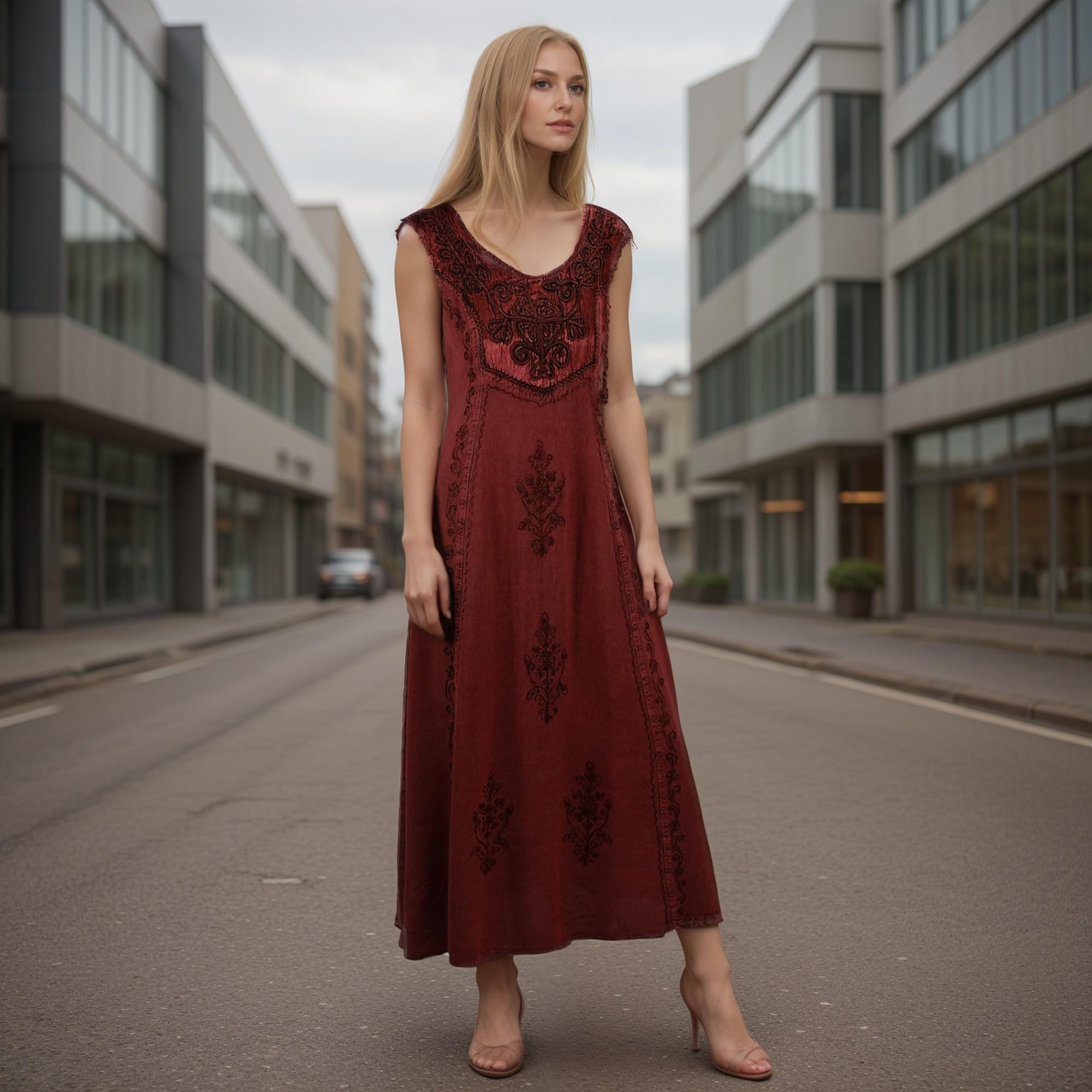 Agan Traders Women's 2025 Spring Summer Sleeveless Embroidered Maxi Dress - Flowy Long Sun Dress Gown for Beach Vacation, Wedding Guest, Party & Casual Wear