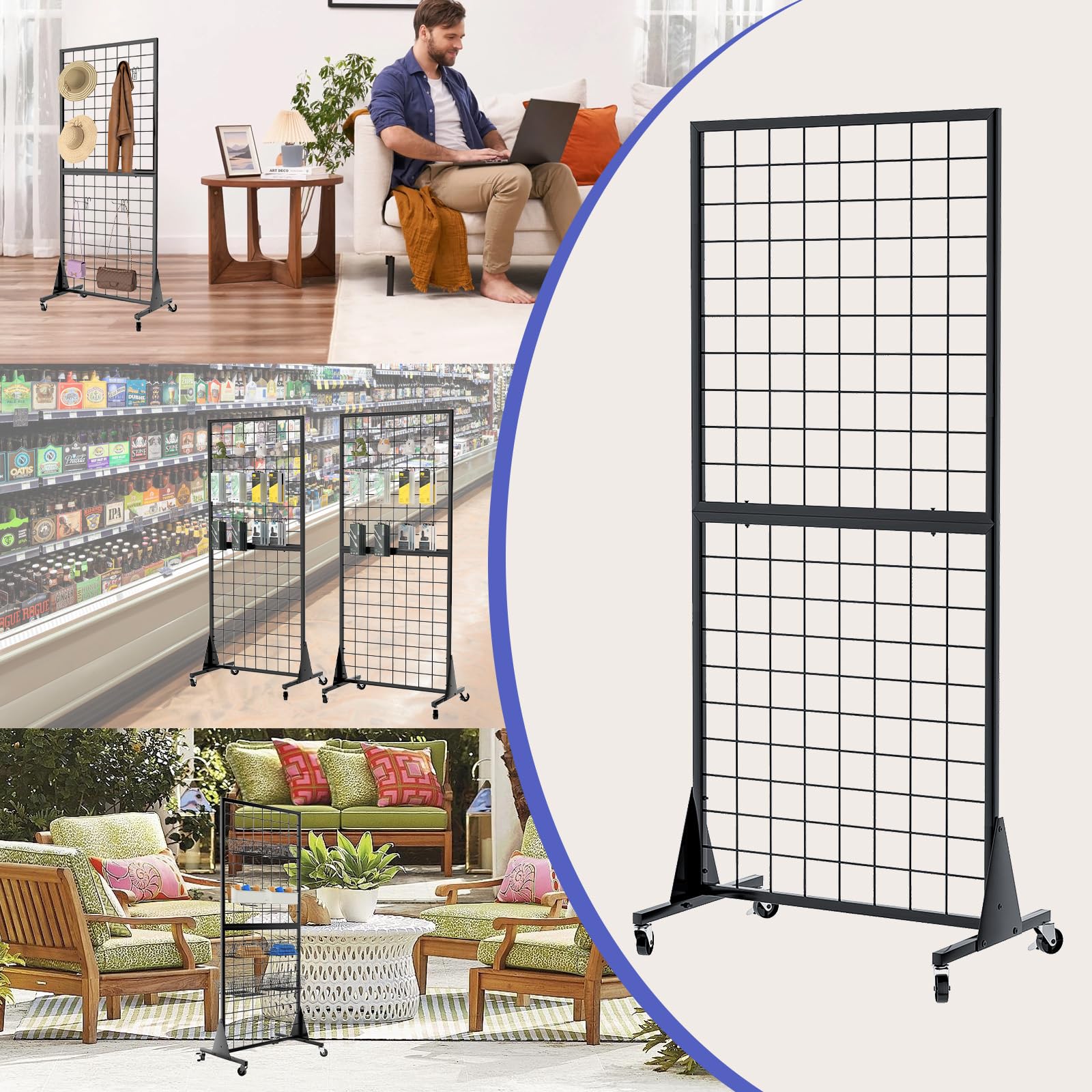 3-Pack Heavy Duty 2'x5.5' Ft Gridwall Panel Display Stands with Triangle Base - Floor Standing Retail Display Rack with 20 Hooks for Store, Boutique, Art Show & Trade Show Displays | Perfect for Clothing, Jewelry, Handbags & Artwork Exhibition