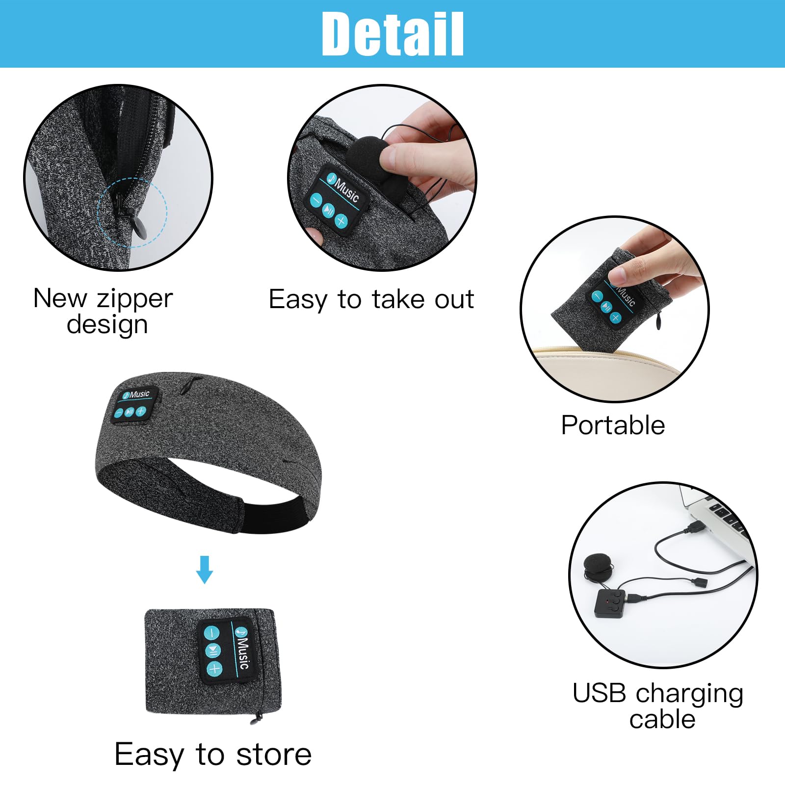 Wireless Bluetooth Sleep Headphones for Side Sleepers - Comfortable Elastic Music Headband with Detachable Speakers, Sports Earphones for Running, Yoga, Fitness, Workout & Travel - Perfect for Nighttime Relaxation, Meditation and Noise Cancellation (Unisex)