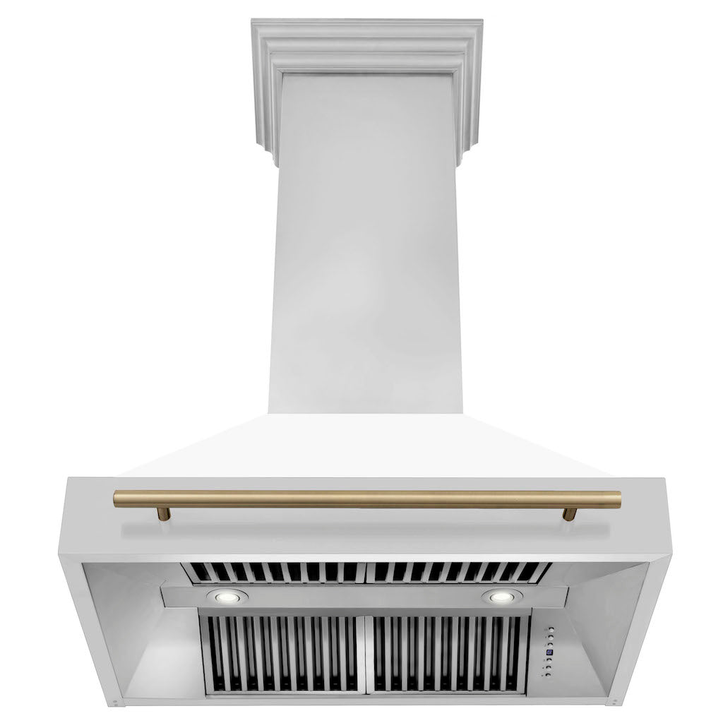 ZLINE Autograph Edition 36 Inch Stainless Steel Range Hood with White Matte Shell & Handle (8654STZ WM36) - Premium Kitchen Ventilation for Modern Homes & Professional Chefs
