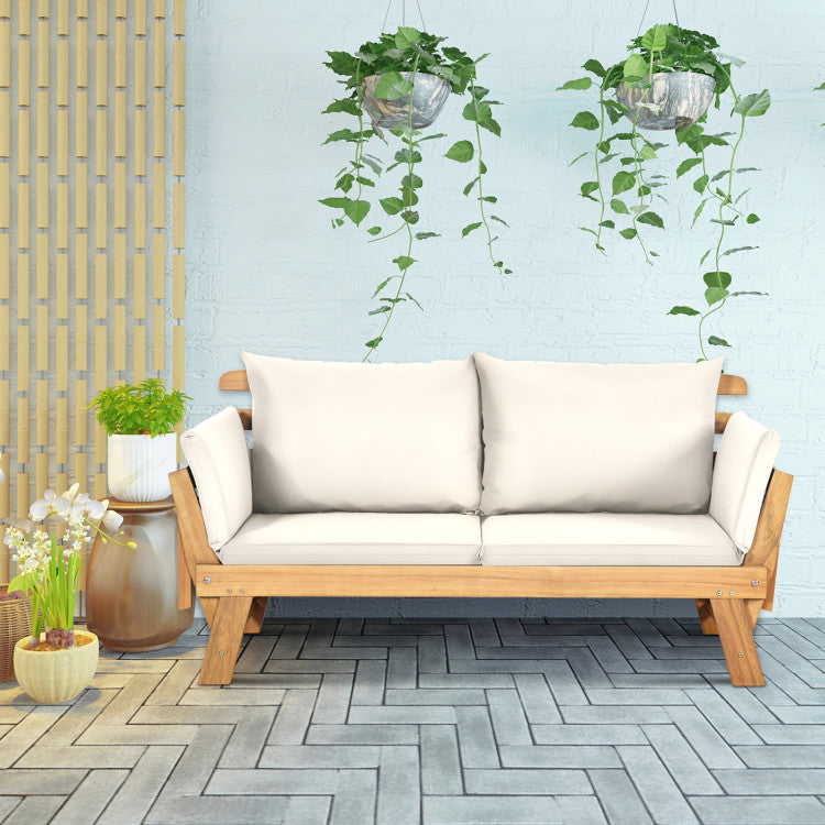 Costway Adjustable Convertible Patio Sofa Daybed with Thick Cushions - Indoor Outdoor Furniture for Garden, Balcony & Backyard Relaxation