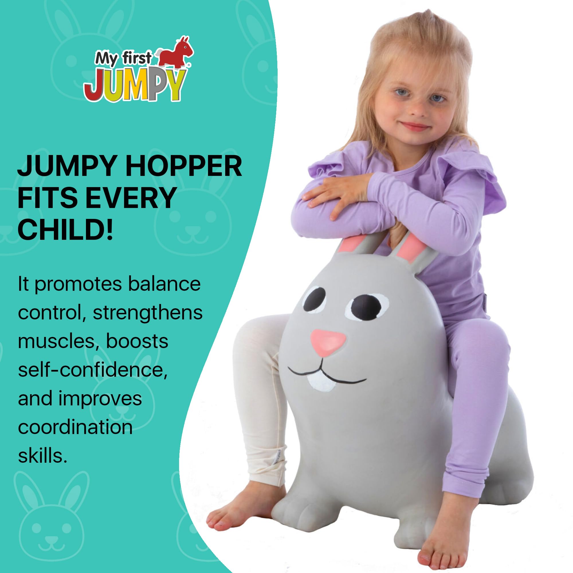 GERARDO'S Jumpy Toddler Bouncer - Animal Bouncy Bunny Ride-On Toy for Kids Ages 1-3 - Inflatable Hopper for Boys & Girls - Indoor Outdoor Bouncing Toy - Perfect for Birthday Gifts, Playtime & Exercise