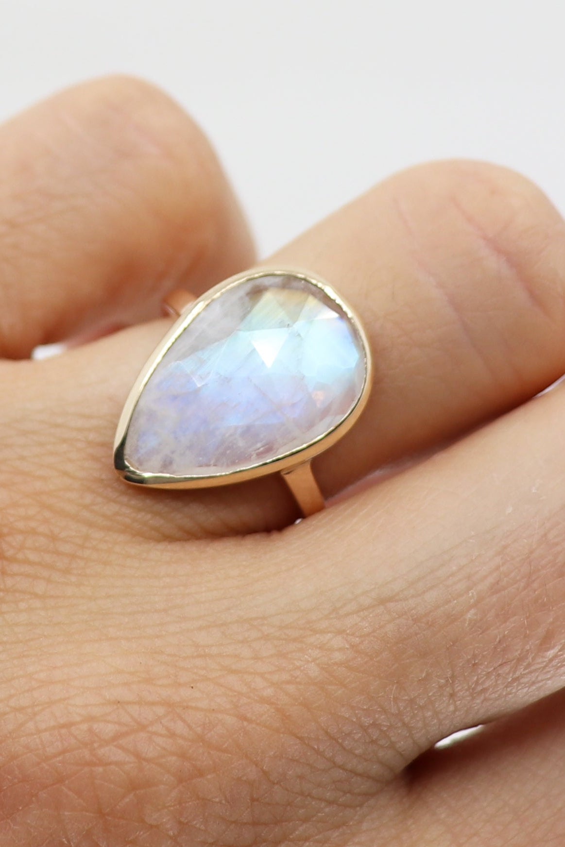Faceted Pear Moonstone Ring - Elegant Handmade Sterling Silver Jewelry for Women, Perfect for Weddings, Parties & Everyday Wear