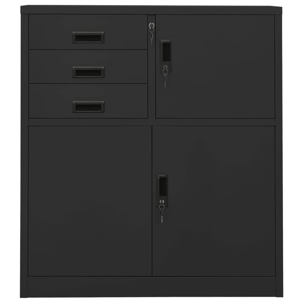 Steel Office Storage Cabinet with Adjustable Shelf & Lock - 35.4