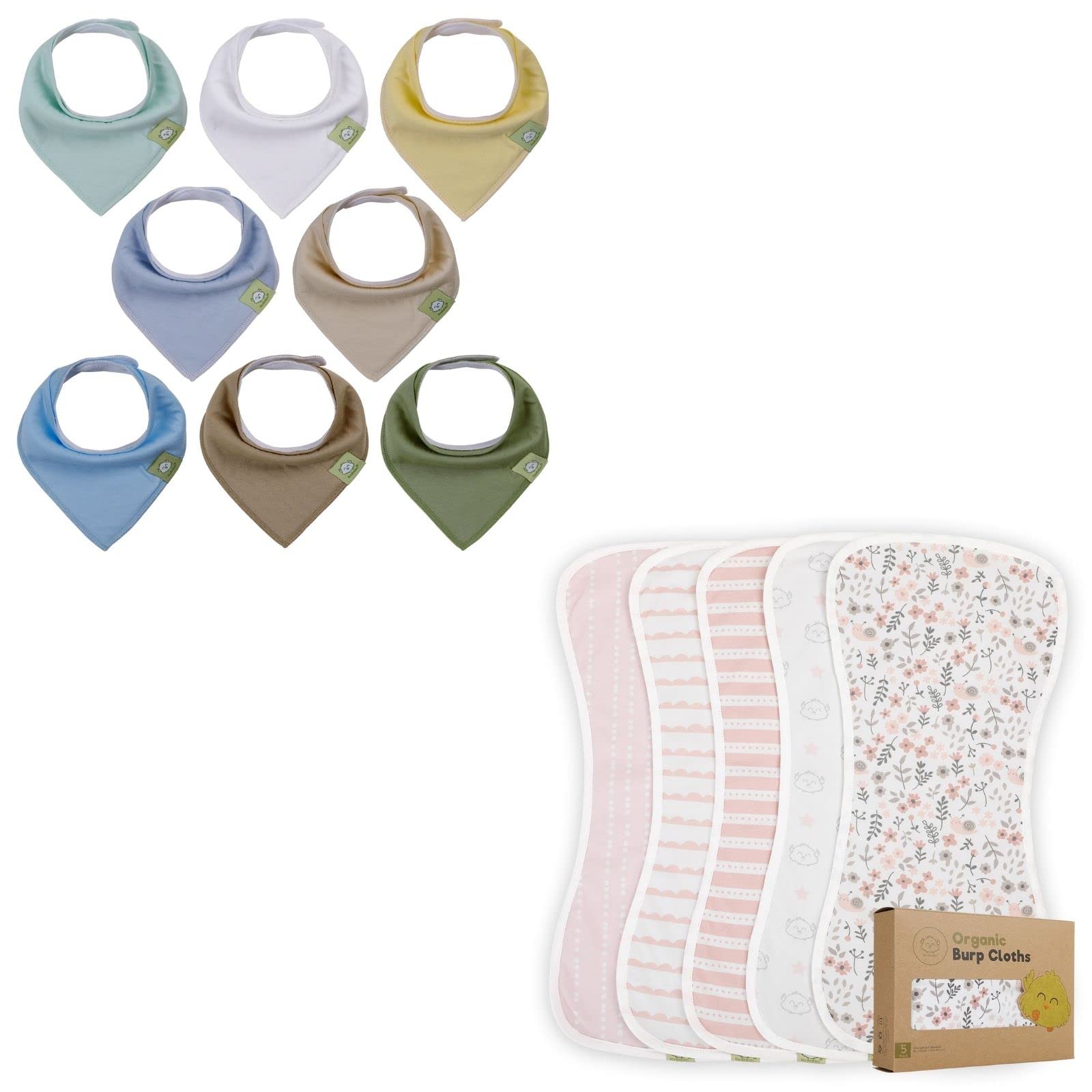 KeaBabies 8-Pack Organic Cotton Baby Bandana Drool Bibs & 5-Pack Burp Cloths Set for Newborns, Infants Boys & Girls - Ultra Soft & Absorbent Feeding Bibs for Breastfeeding, Bottle Feeding & Teething - Perfect Baby Shower Gift & Nursery Essential